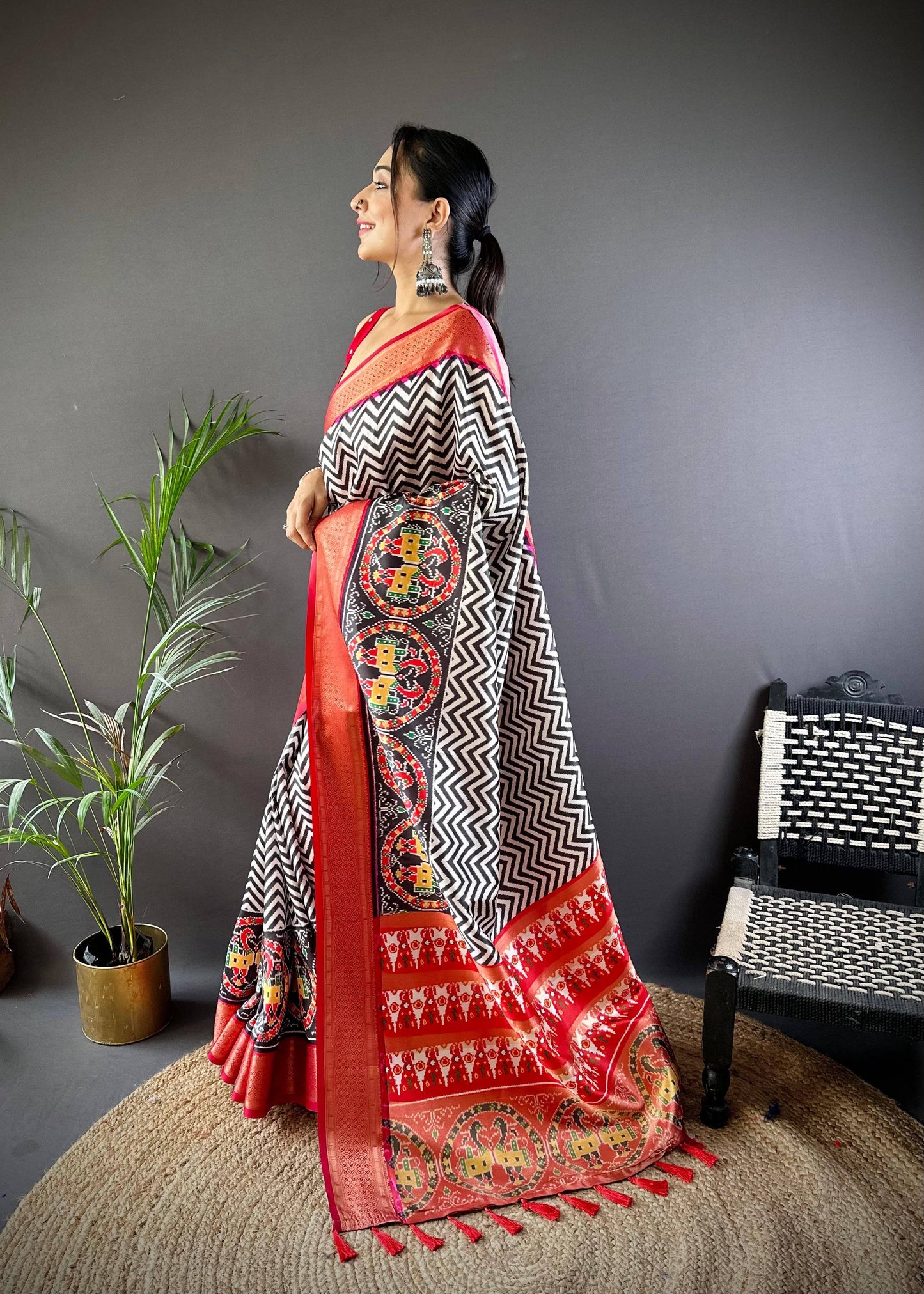 Carbon Black Ikkat Banarasi Silk Saree by My Store