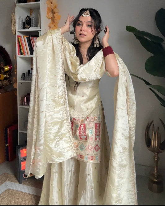 Khushi Silk Heavy Work Off White Sharara Set by My Store