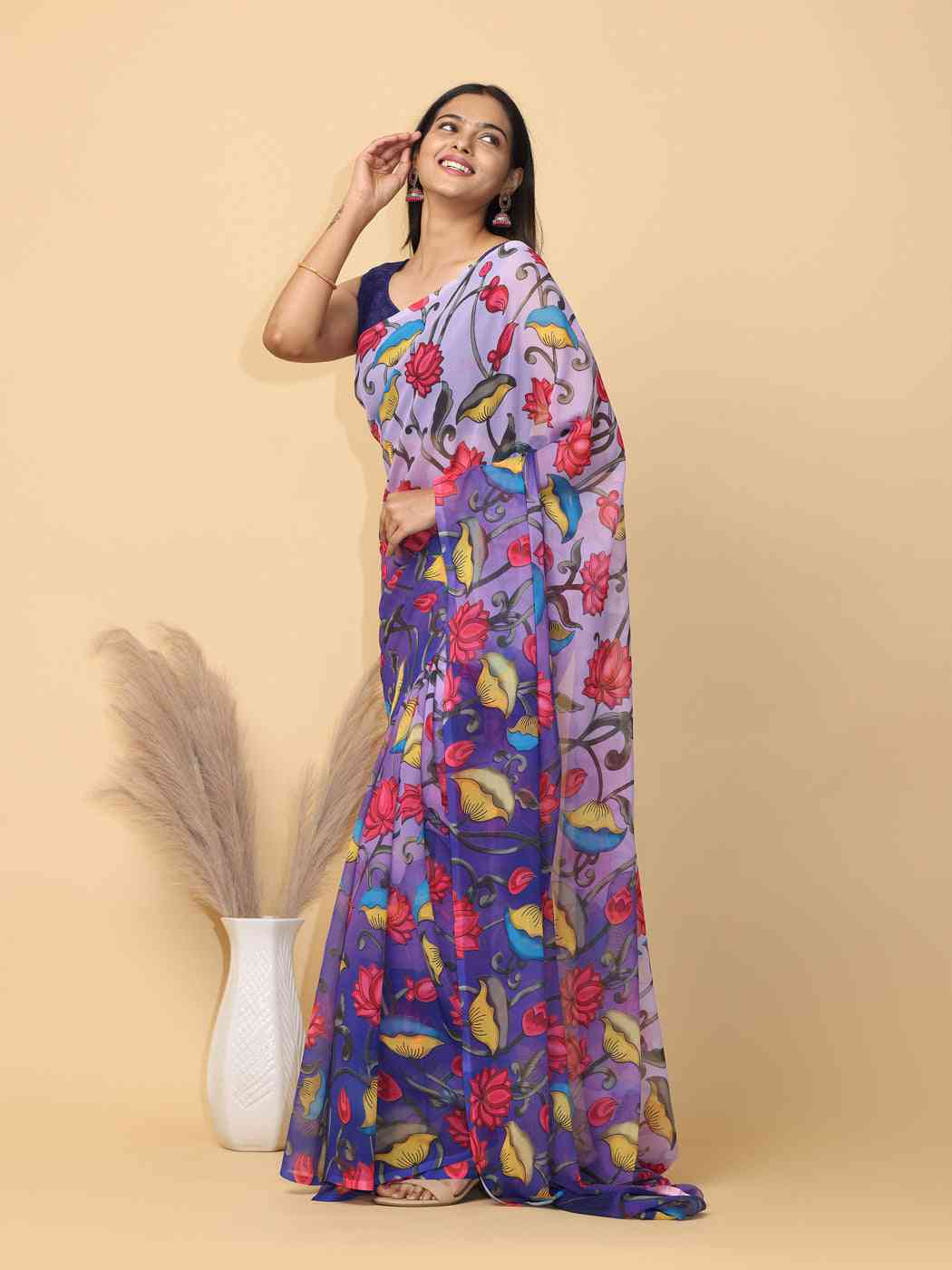Soft Poly Georgette Digital Kalamkari Print Saree by My Store