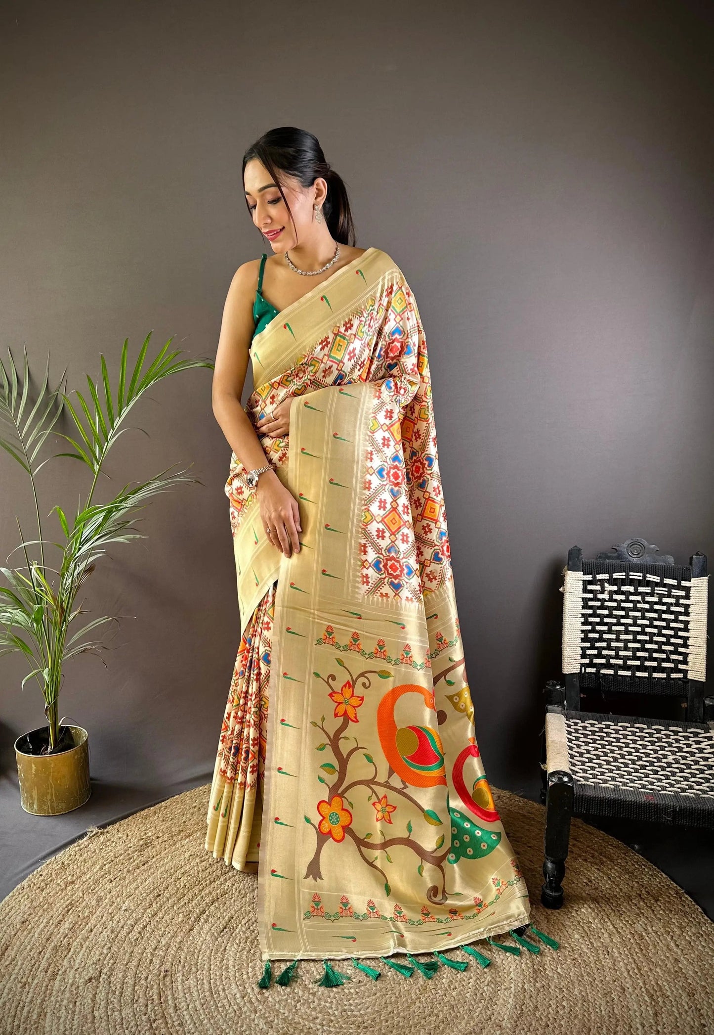 Patola Print Soft Paithani Silk Saree by My Store