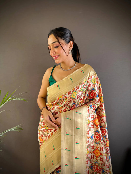 Patola Print Soft Paithani Silk Saree by My Store