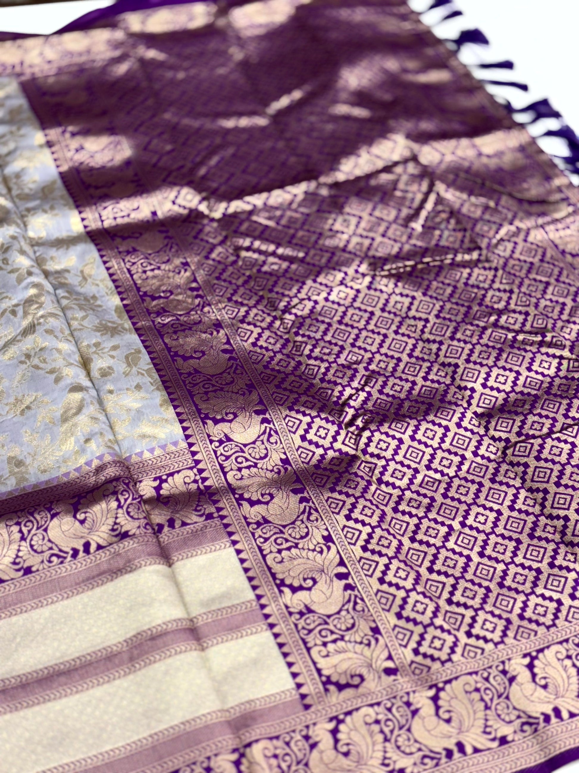 Peacock Grey Banarasi Silk Saree by My Store