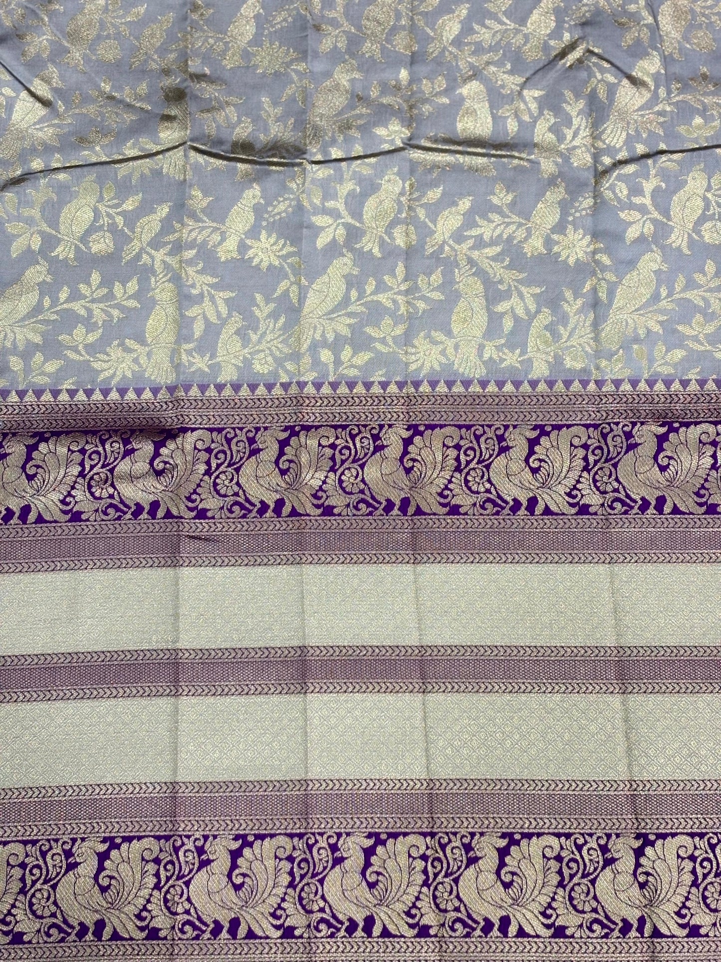 Peacock Grey Banarasi Silk Saree by My Store