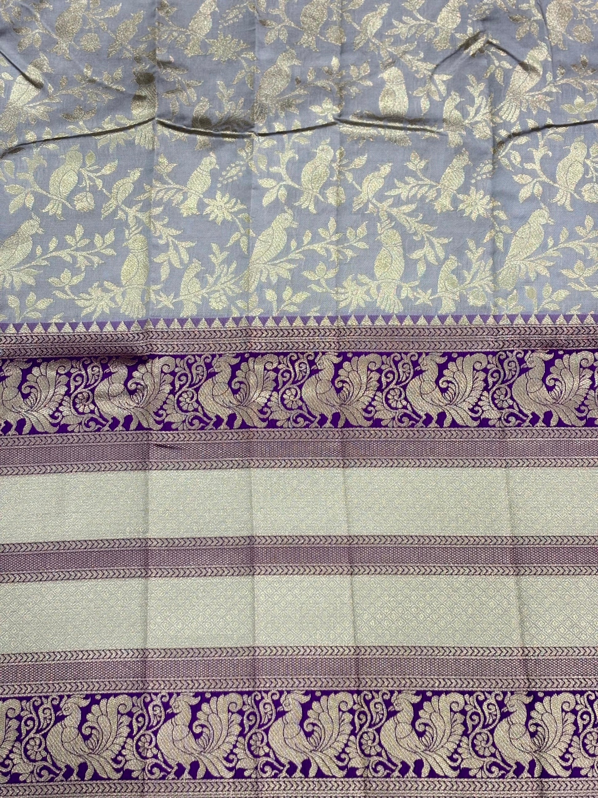 Peacock Grey Banarasi Silk Saree by My Store