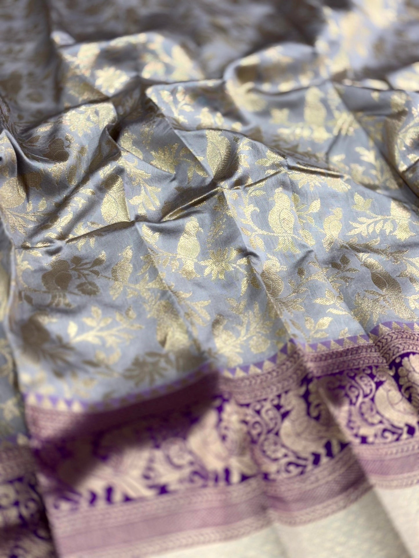 Peacock Grey Banarasi Silk Saree by My Store