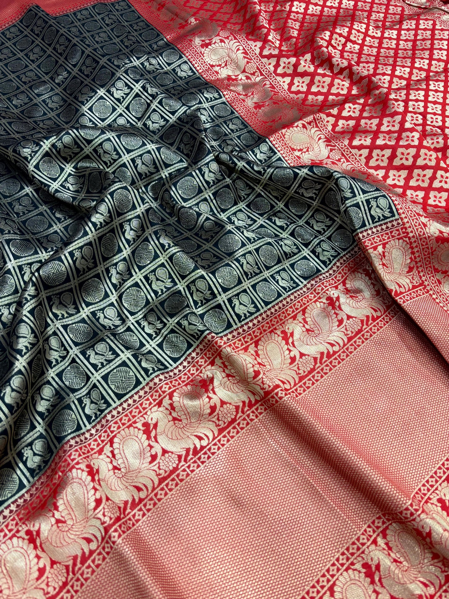 Black Silver Zari Butta Kanjivaram Silk Saree