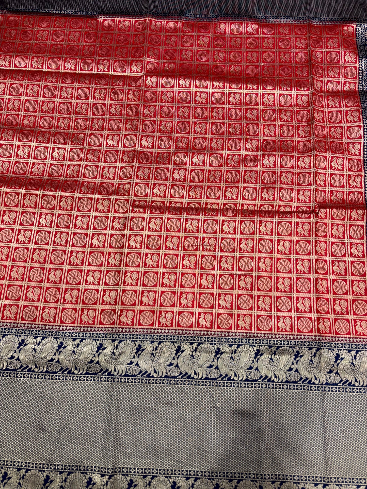 Red Silver Zari Butta Kanjivaram Silk Saree by My Store