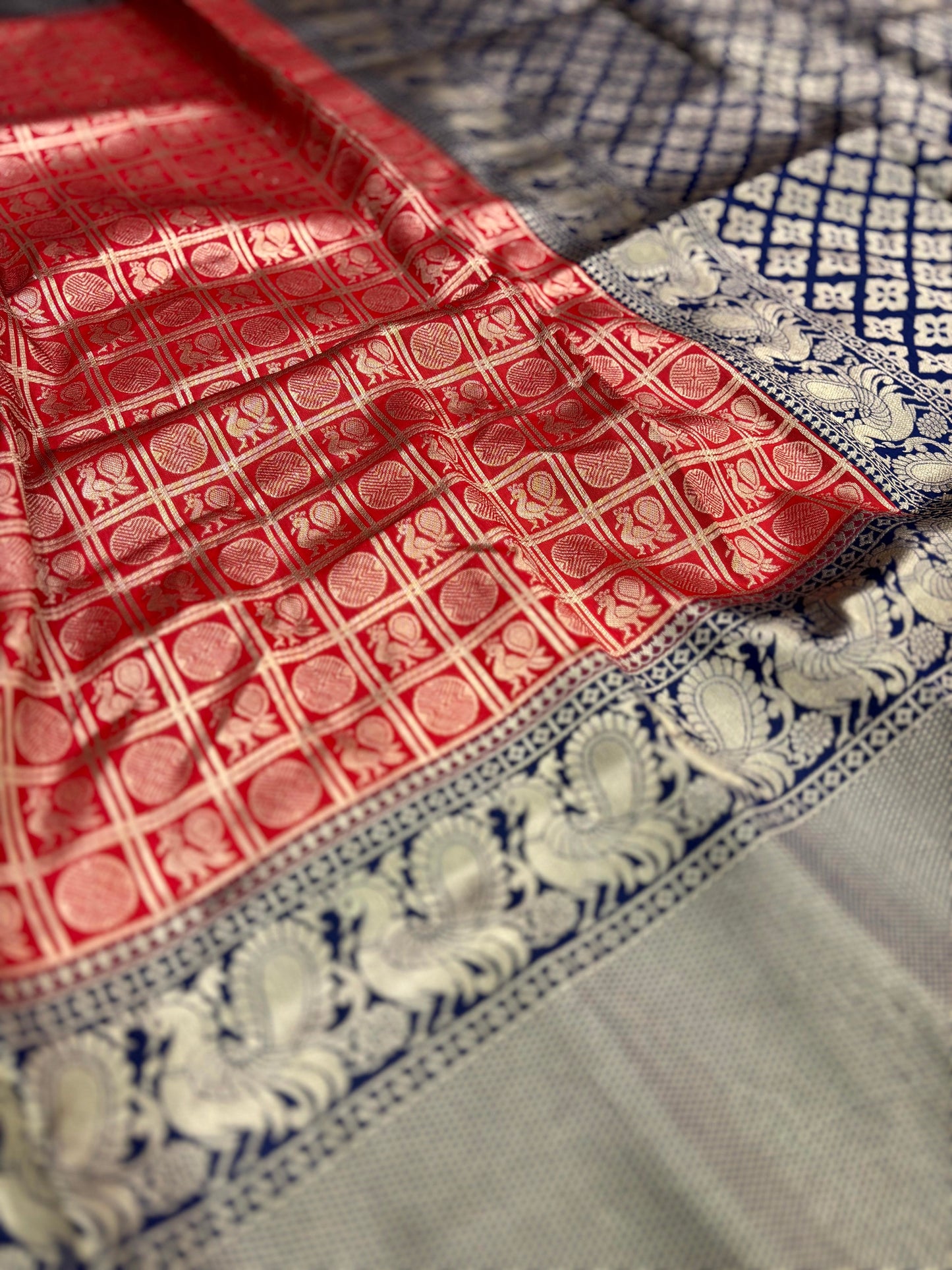 Red Silver Zari Butta Kanjivaram Silk Saree by My Store