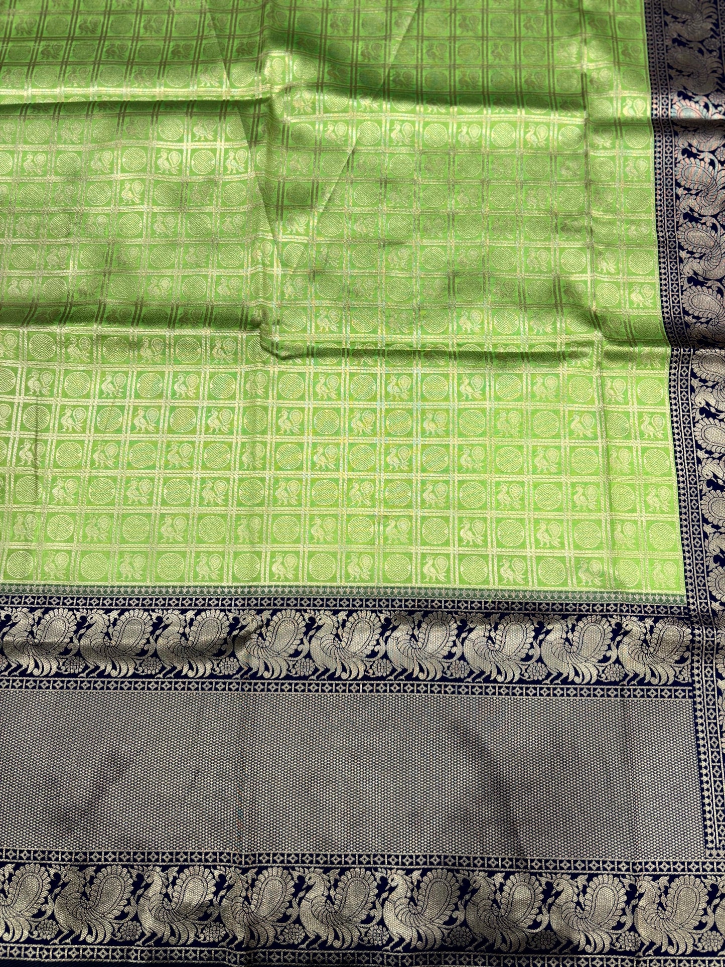 Green Silver Zari Butta Kanjivaram Silk Saree by My Store