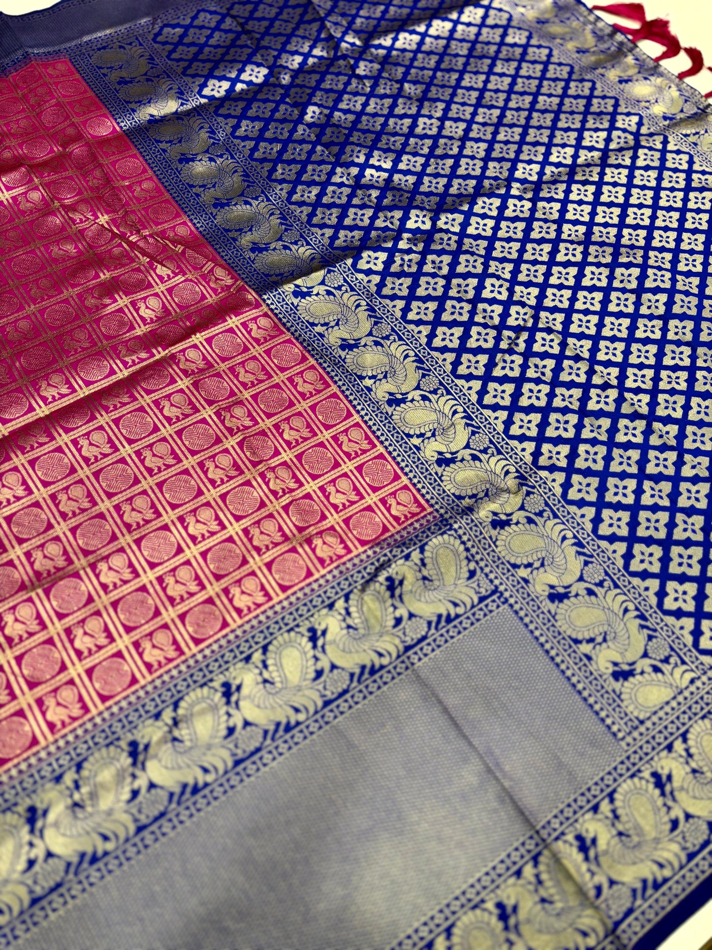 Pink Silver Zari Butta Kanjivaram Silk Saree by My Store