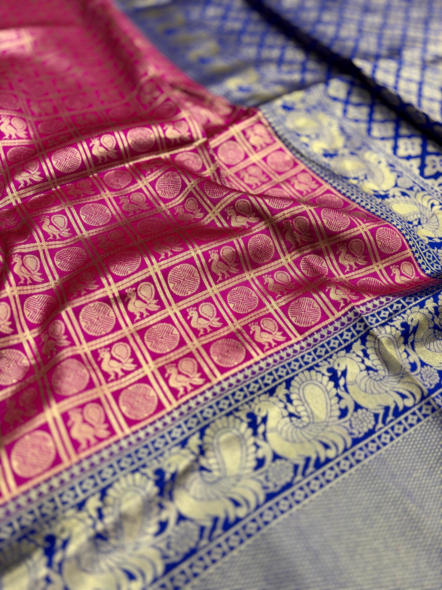 Pink Silver Zari Butta Kanjivaram Silk Saree by My Store