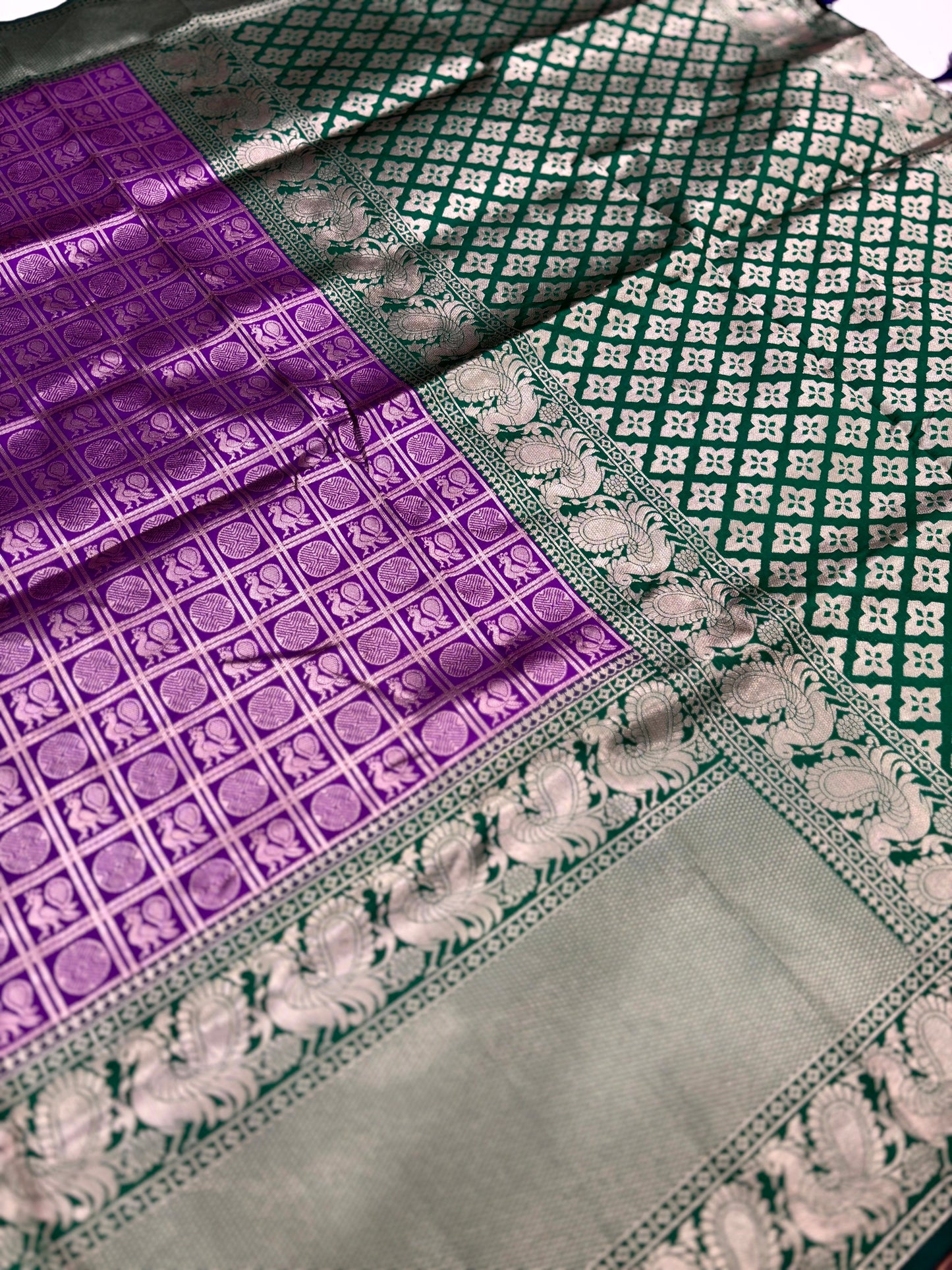 Purple Silver Zari Butta Kanjivaram Silk Saree by My Store