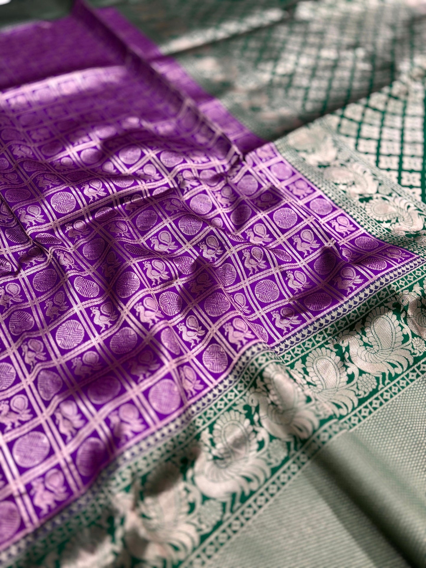Purple Silver Zari Butta Kanjivaram Silk Saree by My Store