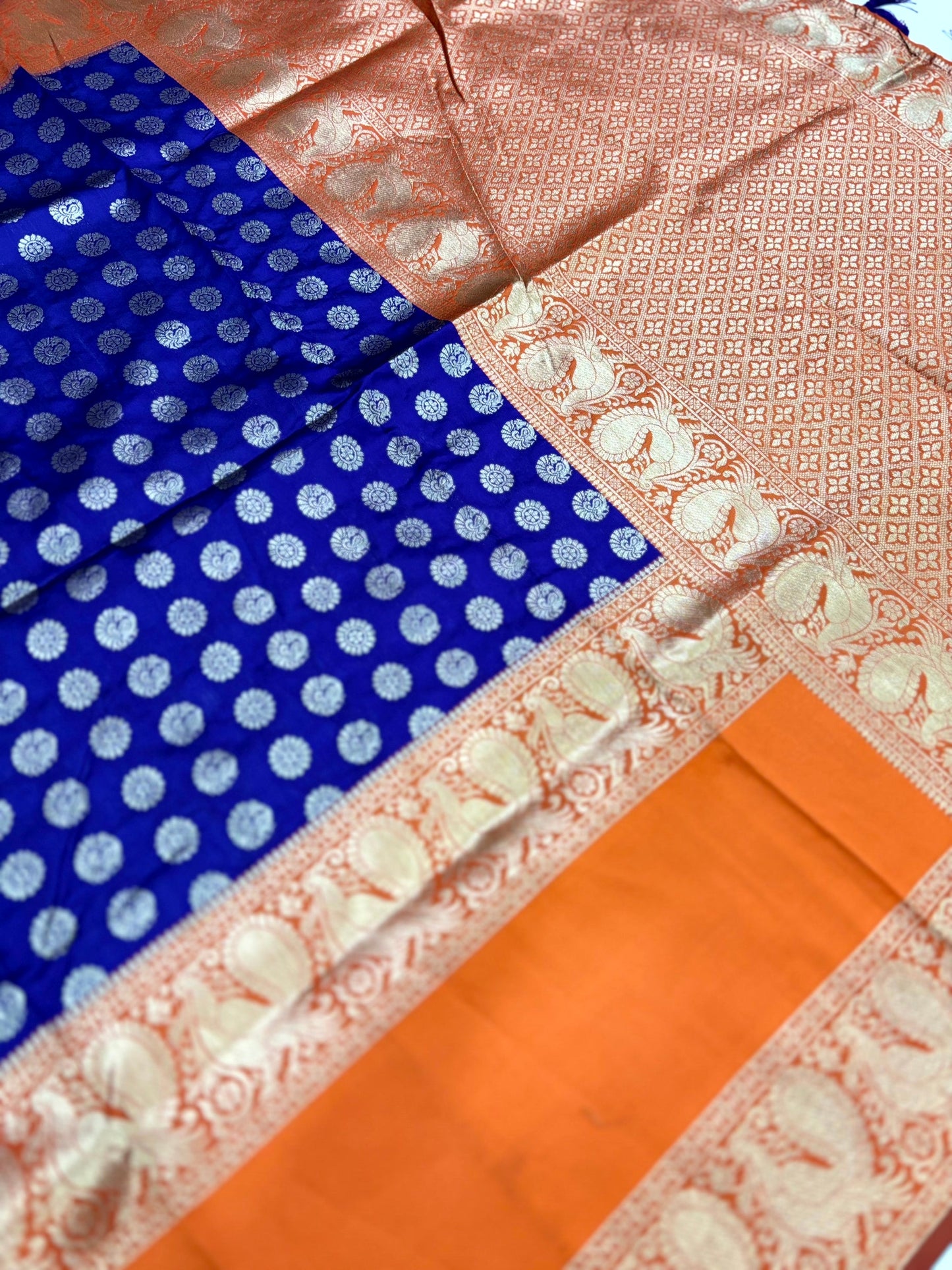 Royal Blue Banarasi Silver Buttas Zari Weaving Saree by My Store