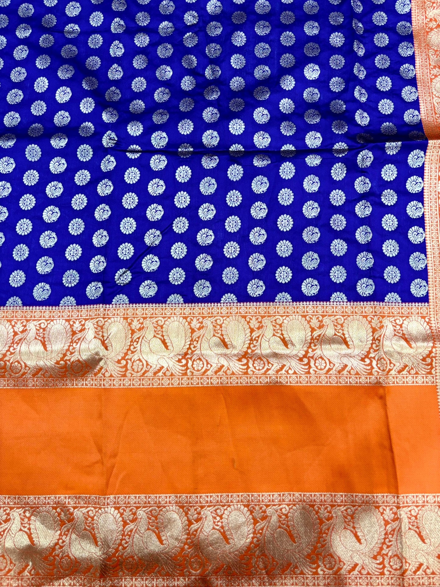 Royal Blue Banarasi Silver Buttas Zari Weaving Saree by My Store