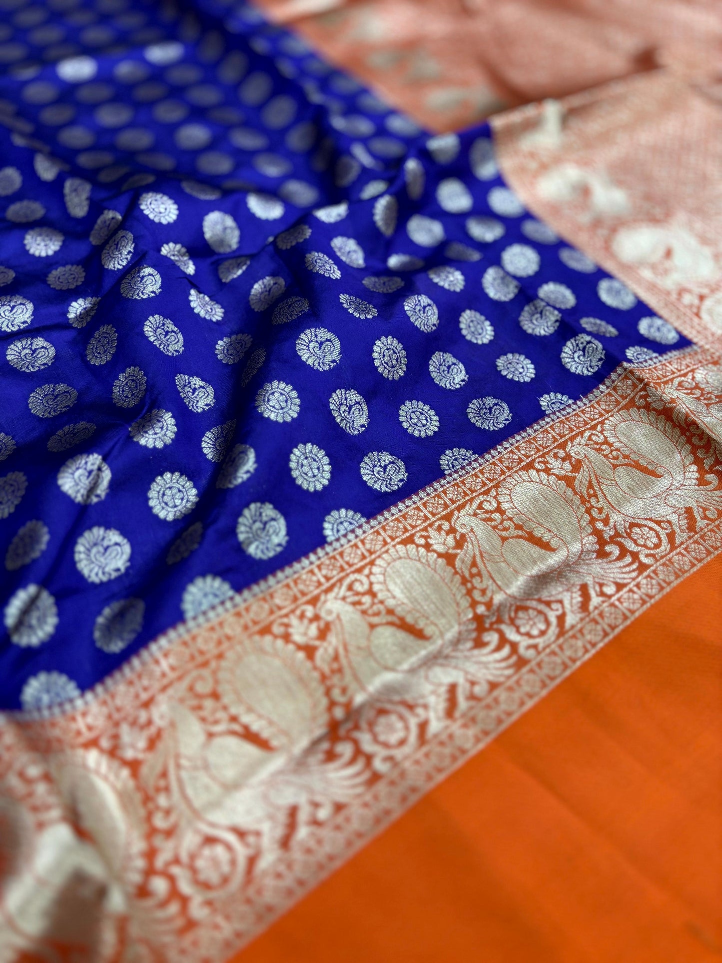 Royal Blue Banarasi Silver Buttas Zari Weaving Saree by My Store
