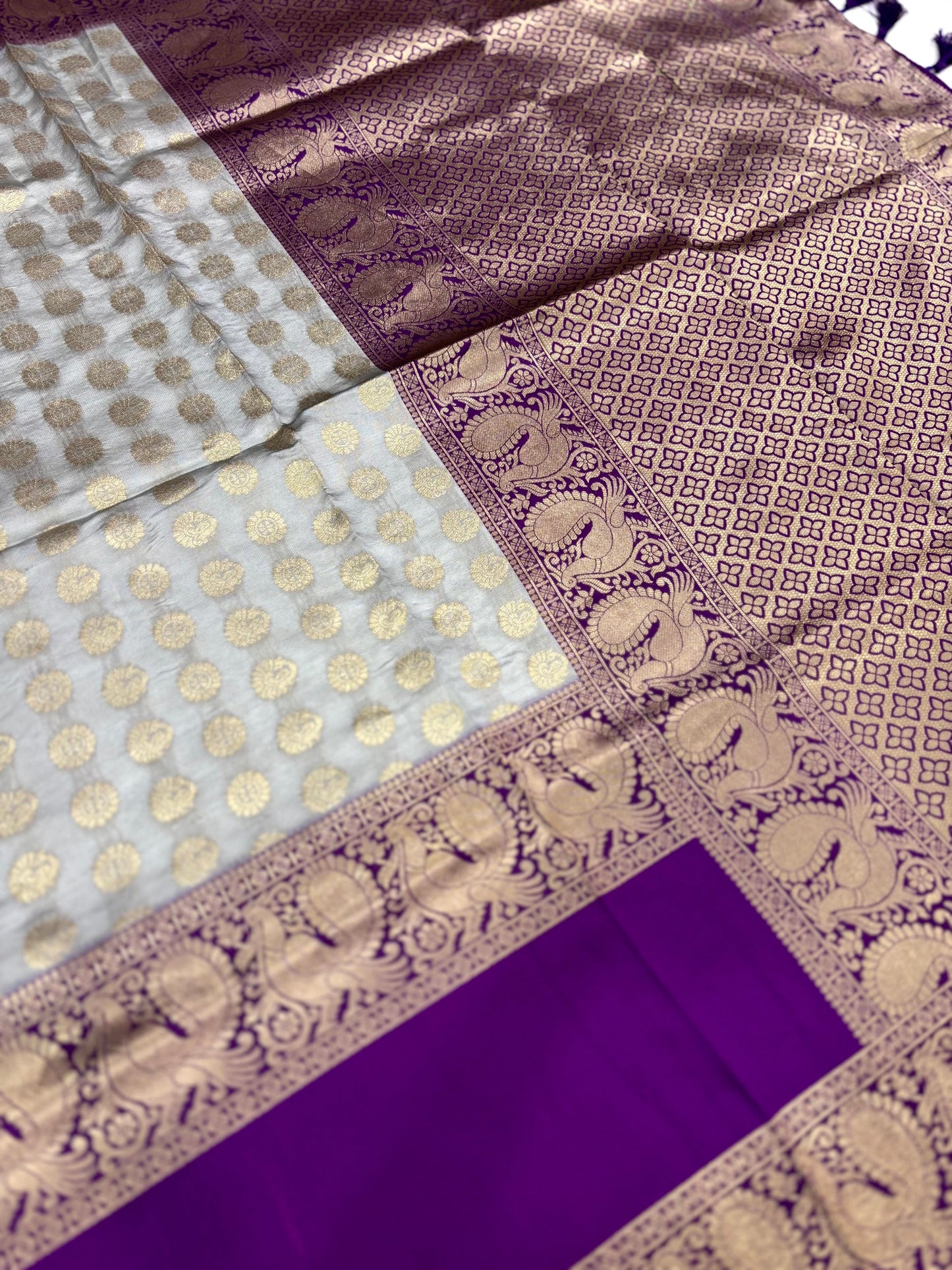 Grey Banarasi Silver Buttas Zari Weaving Saree by My Store