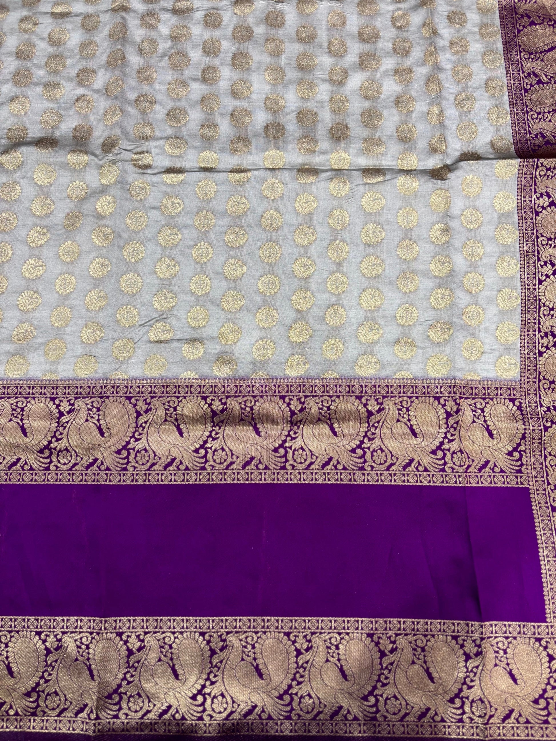 Grey Banarasi Silver Buttas Zari Weaving Saree by My Store