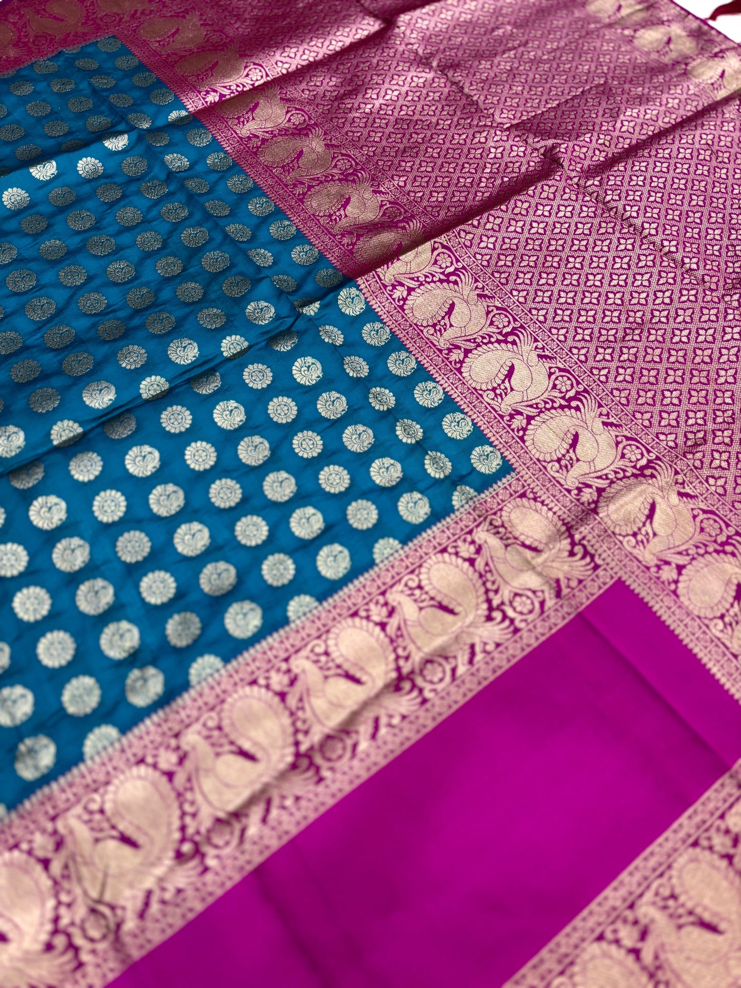 Rama Banarasi Silver Buttas Zari Weaving Saree by My Store