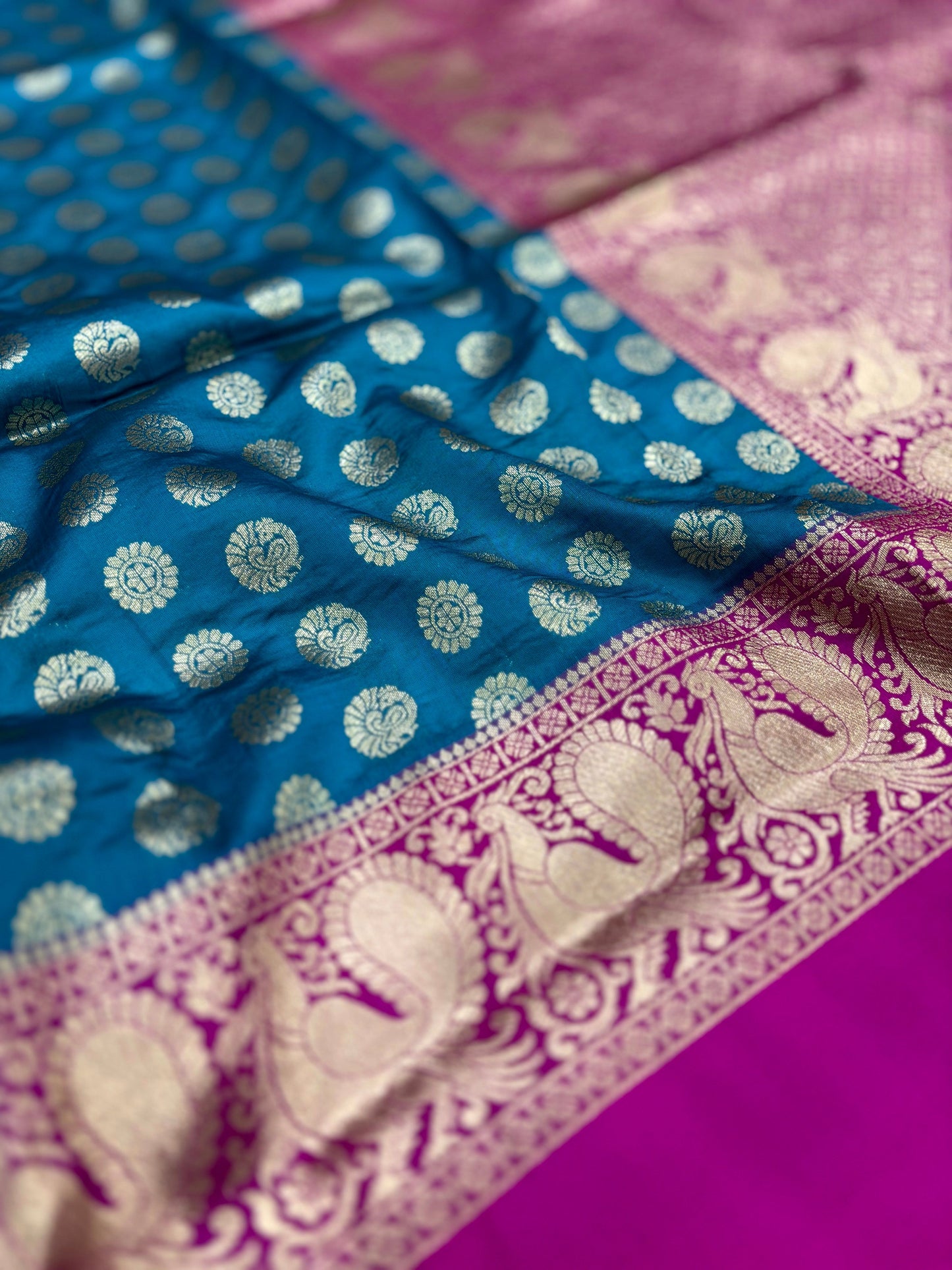 Rama Banarasi Silver Buttas Zari Weaving Saree by My Store