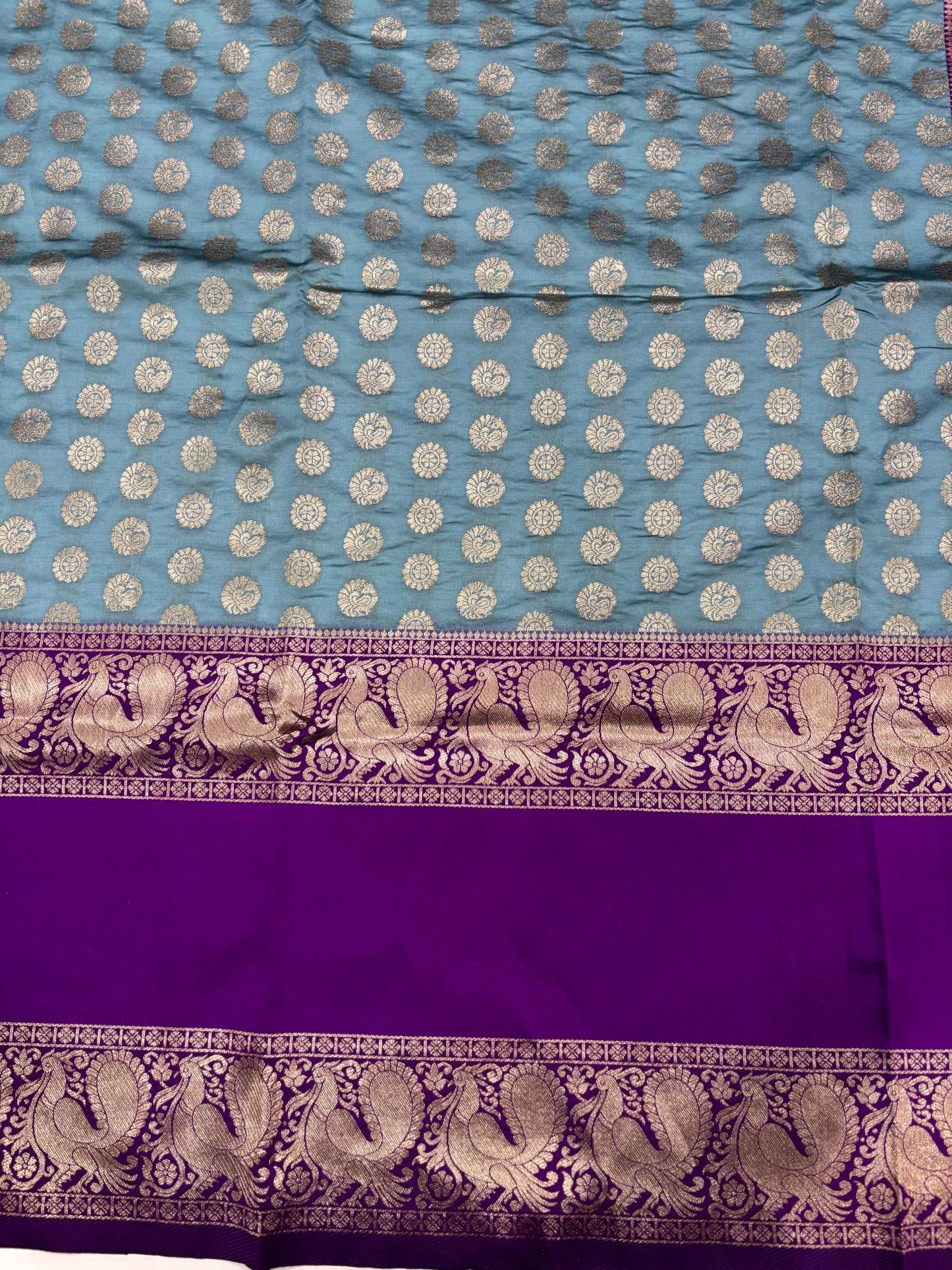 Radiant Rama Banarasi Silver Buttas Zari Weaving Saree by My Store