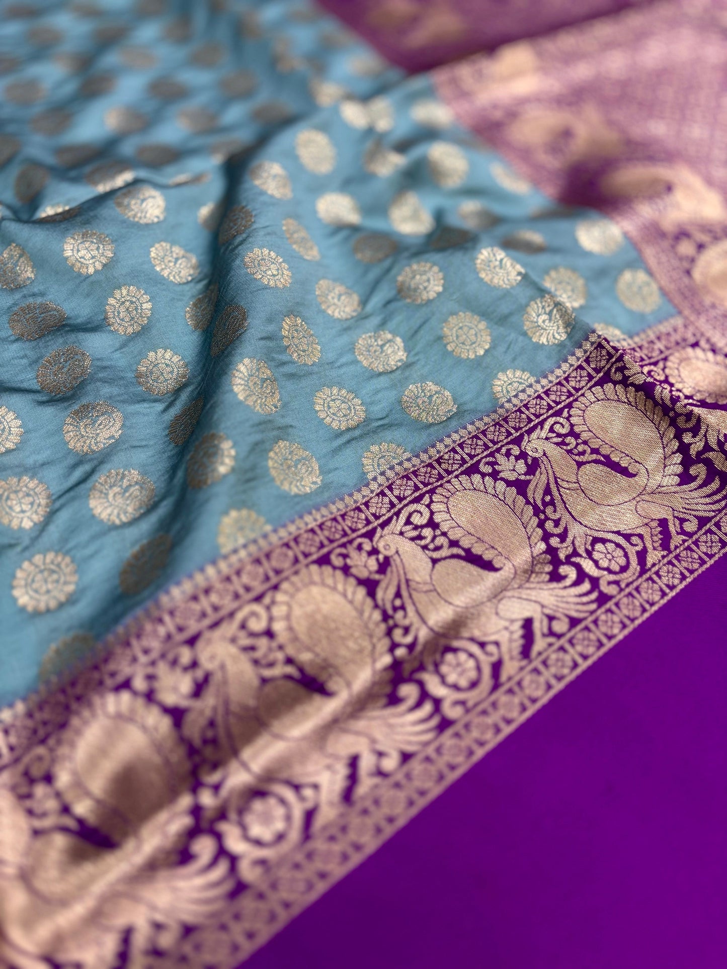 Radiant Rama Banarasi Silver Buttas Zari Weaving Saree by My Store