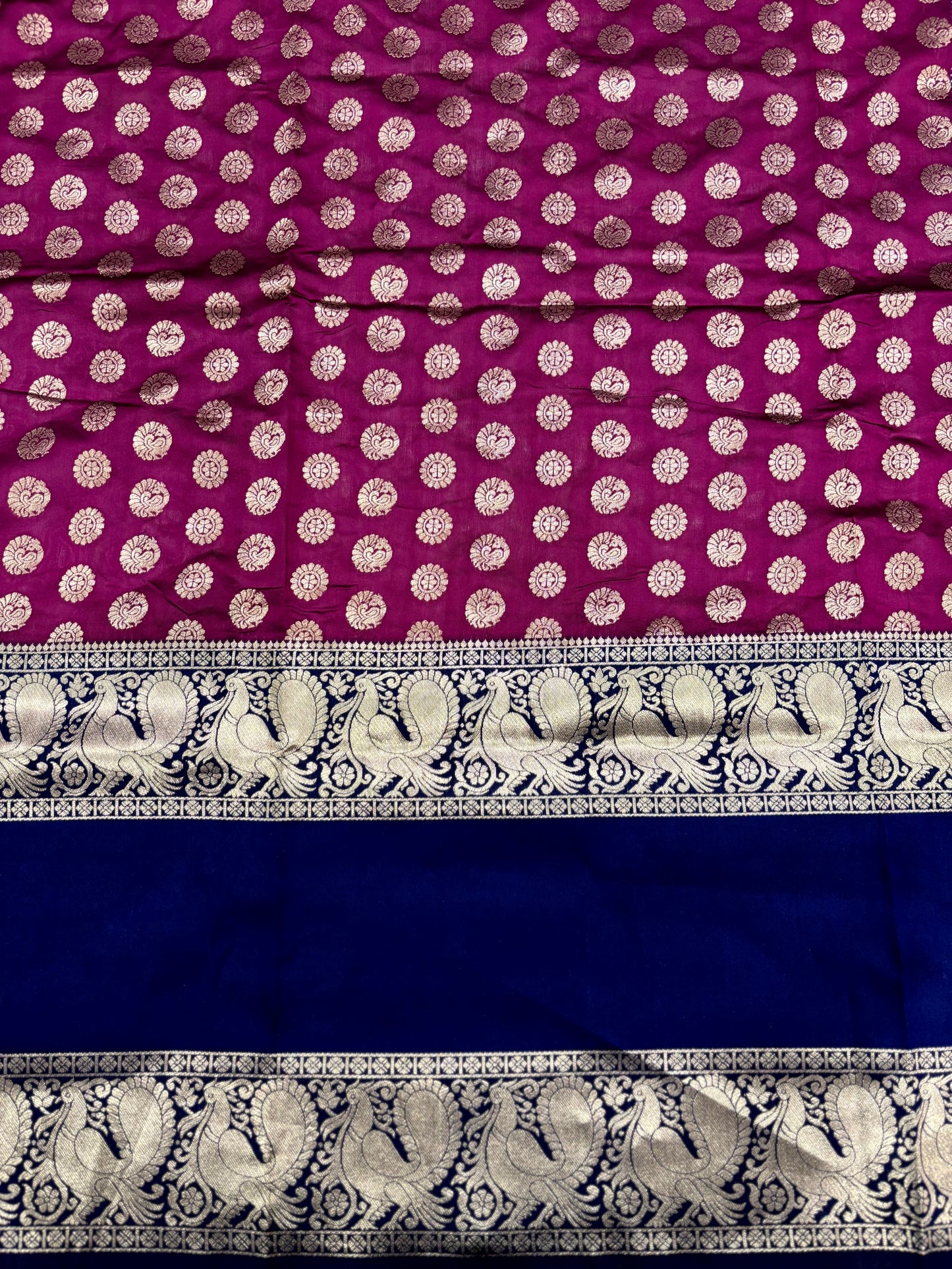 Dark Wine Banarasi Silver Buttas Zari Weaving Saree by My Store