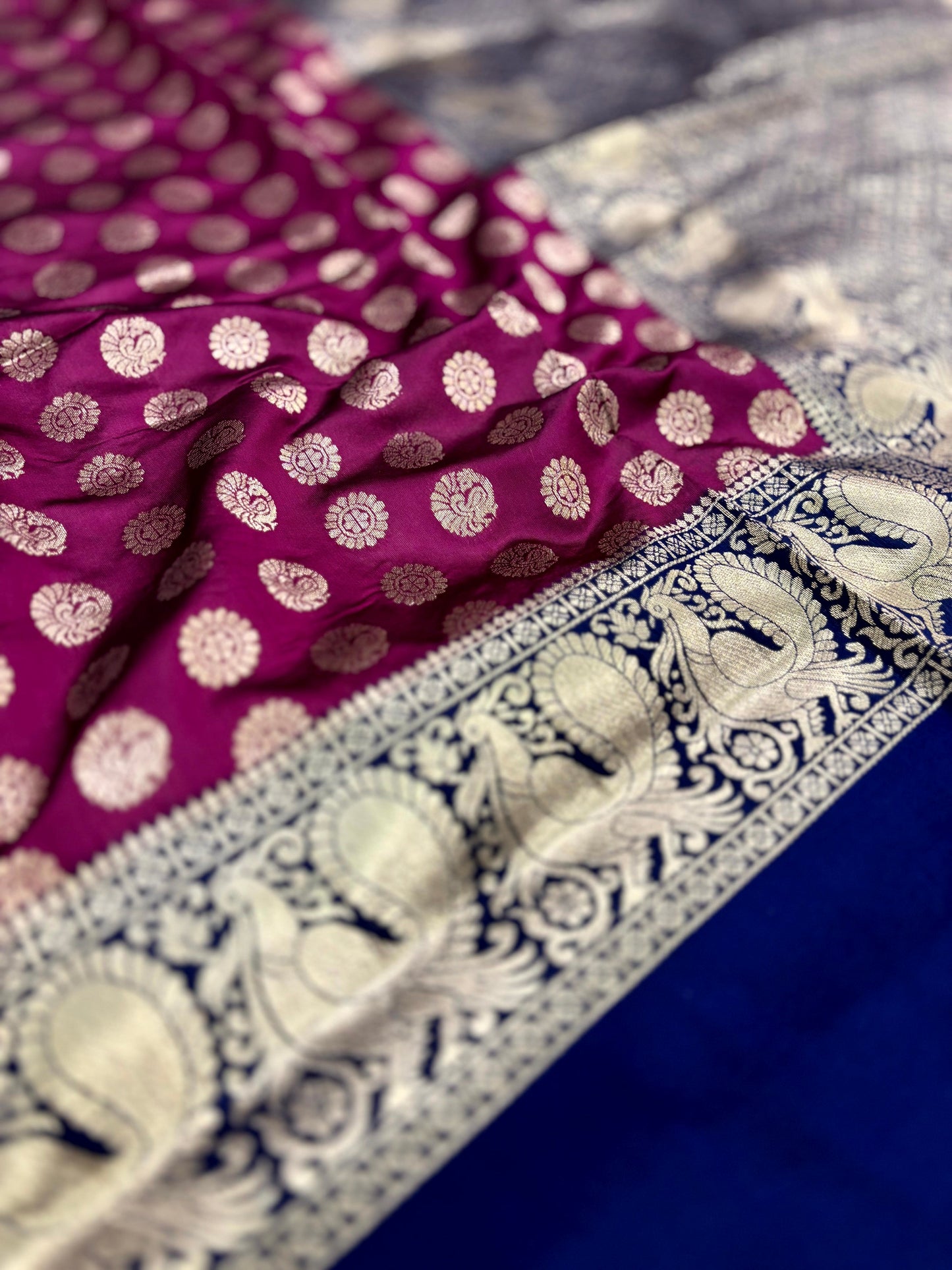 Dark Wine Banarasi Silver Buttas Zari Weaving Saree by My Store