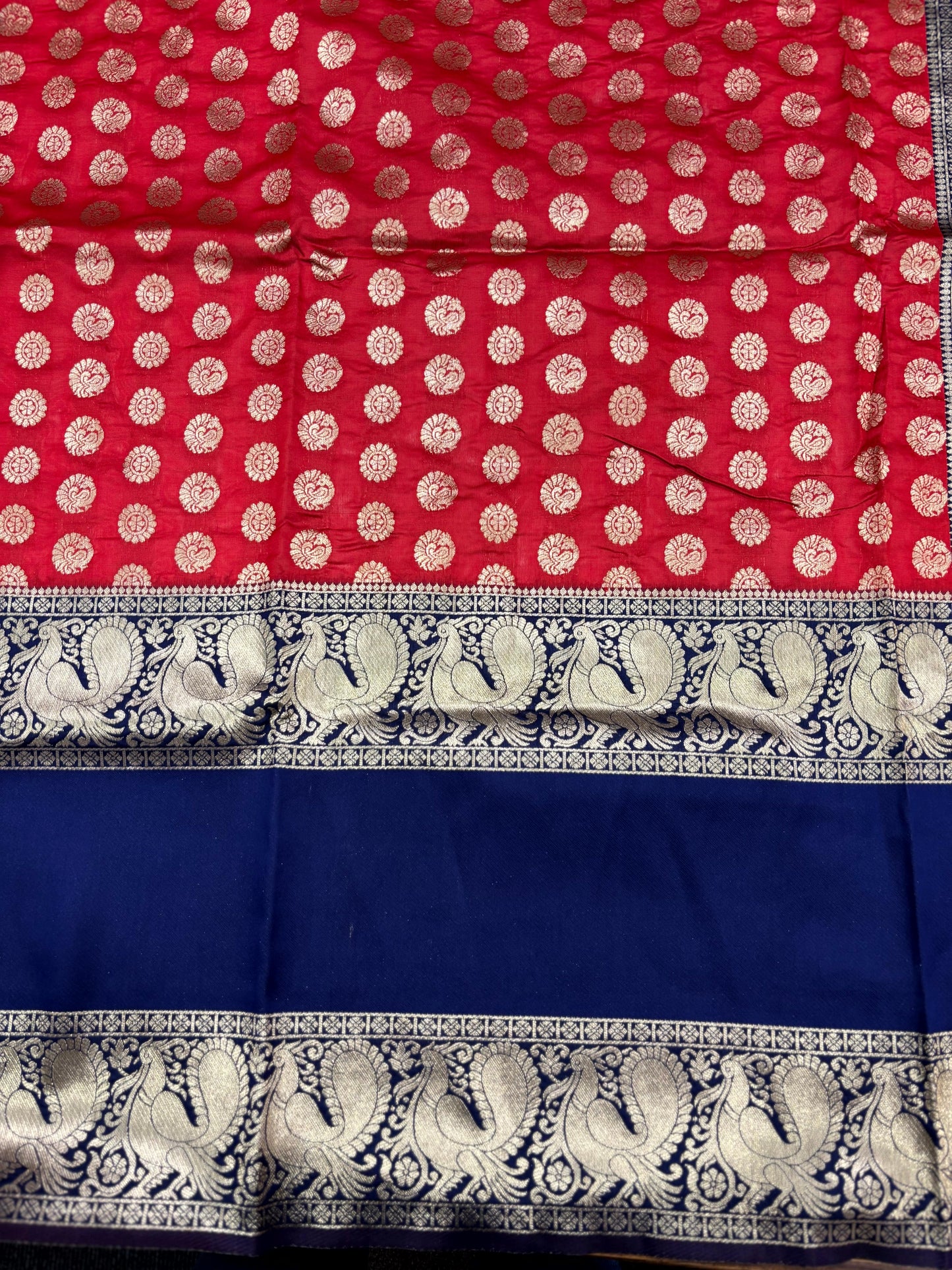 Royal Red Banarasi Silver Buttas Zari Weaving Saree by My Store