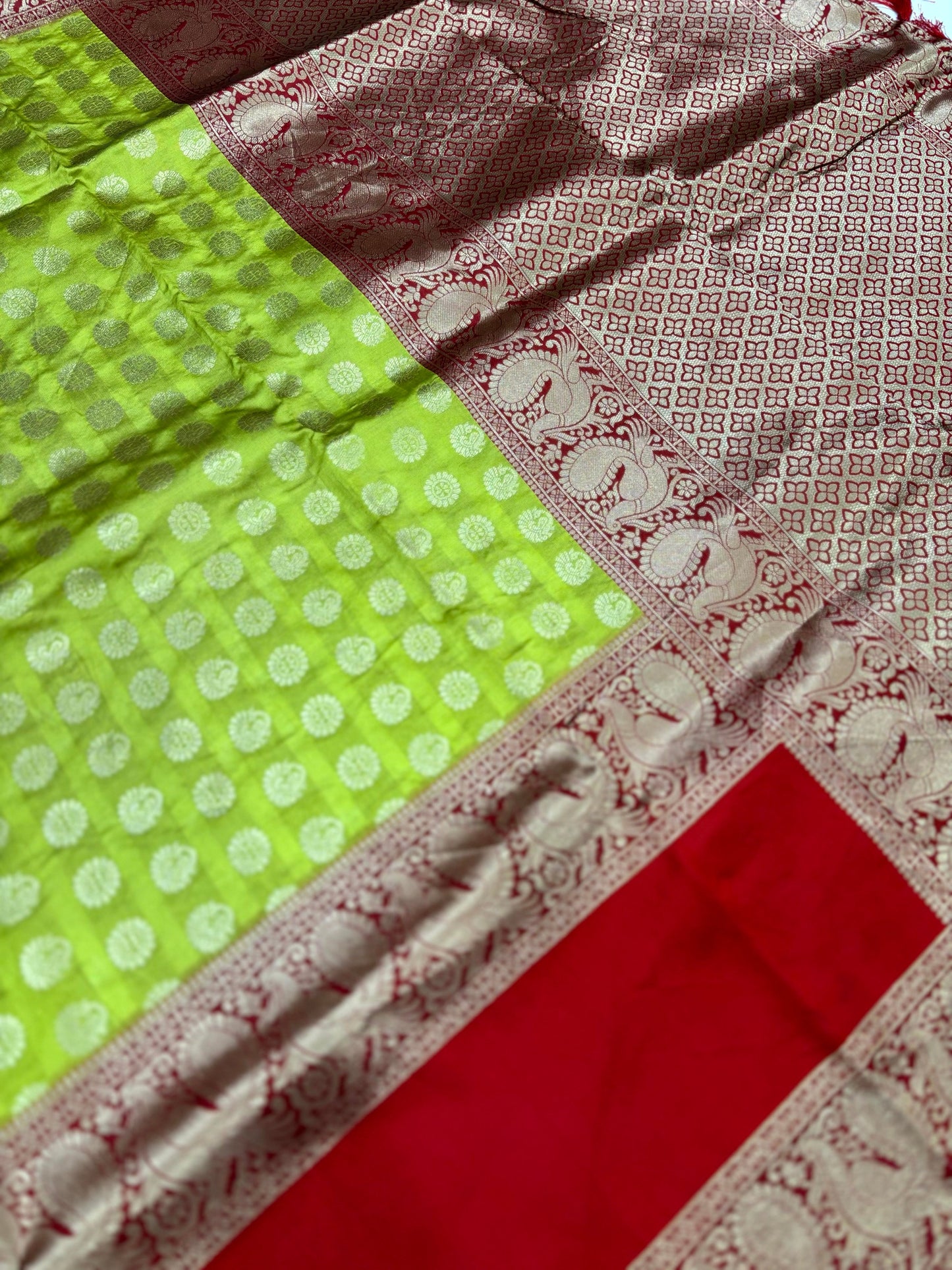 Green Banarasi Silver Buttas Zari Weaving Saree by My Store