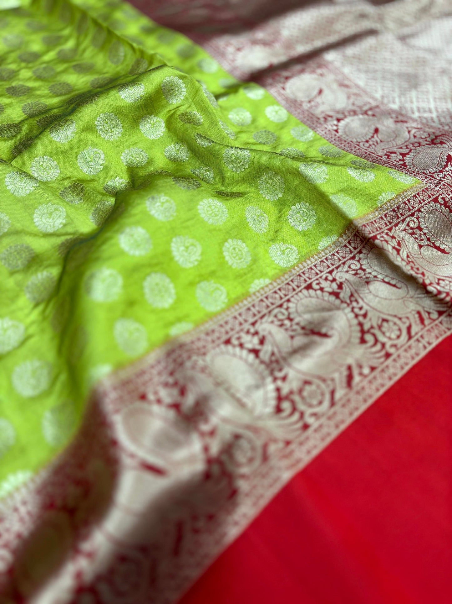 Green Banarasi Silver Buttas Zari Weaving Saree by My Store