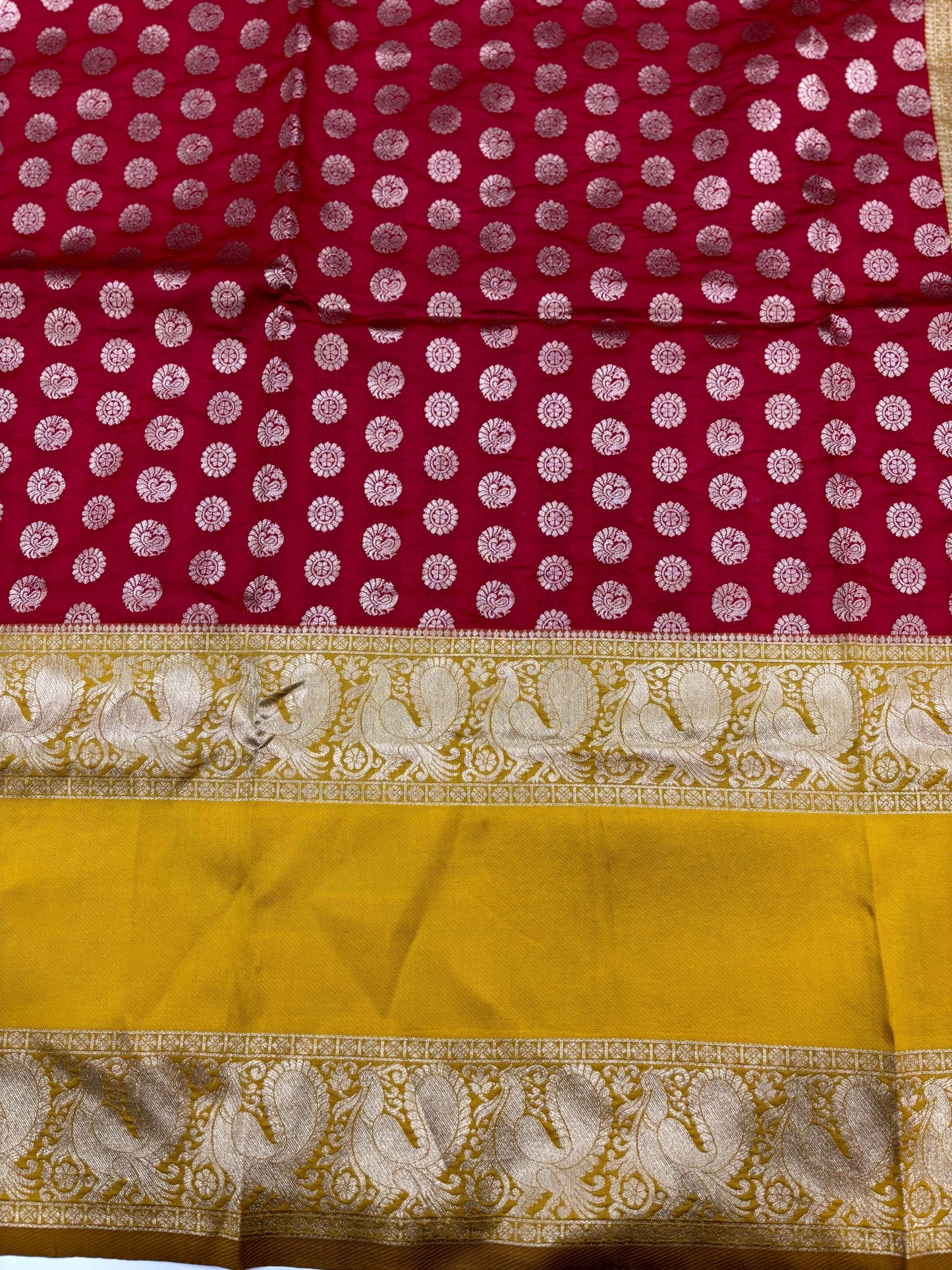 Red Banarasi Silver Buttas Zari Weaving Saree by My Store