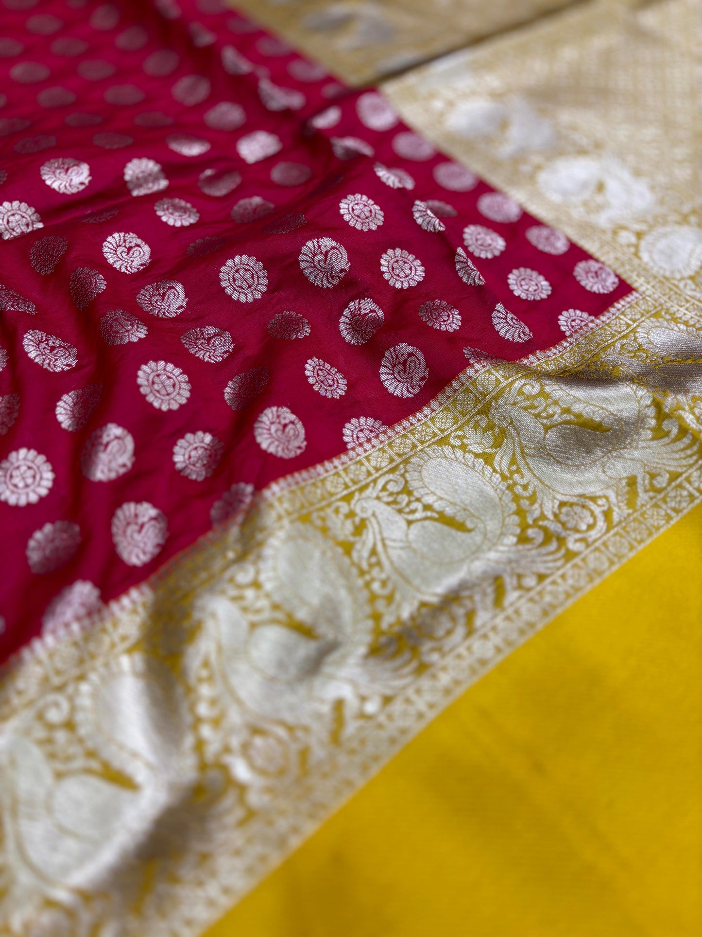 Red Banarasi Silver Buttas Zari Weaving Saree by My Store