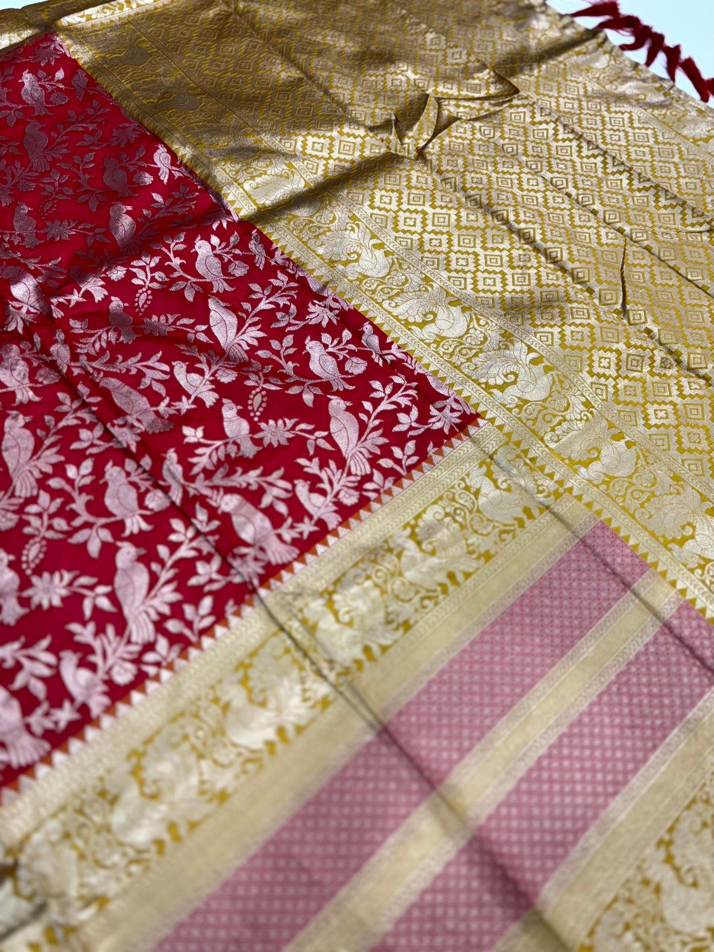 Peacock Red Banarasi Silk Saree by My Store