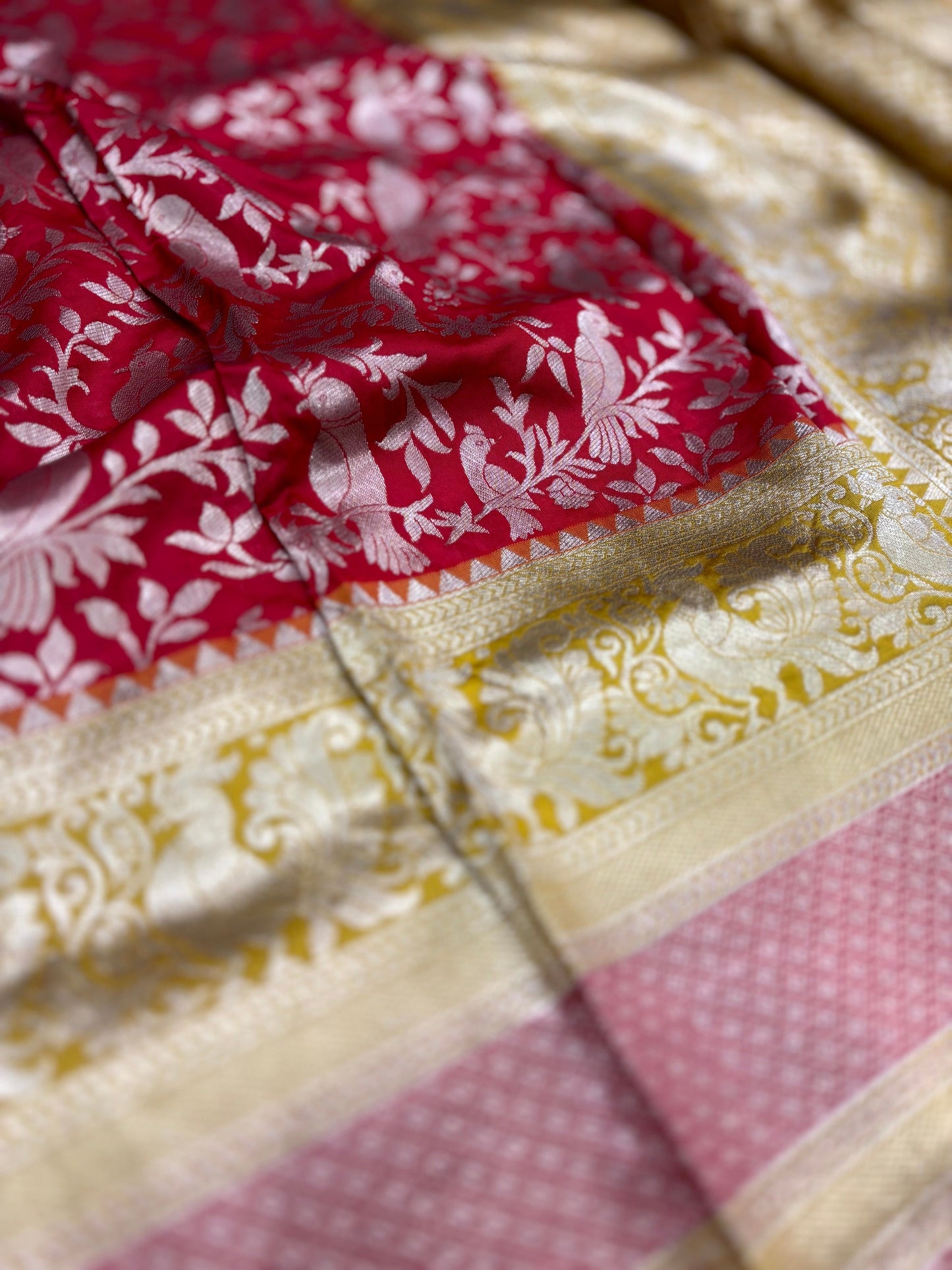 Peacock Red Banarasi Silk Saree by My Store