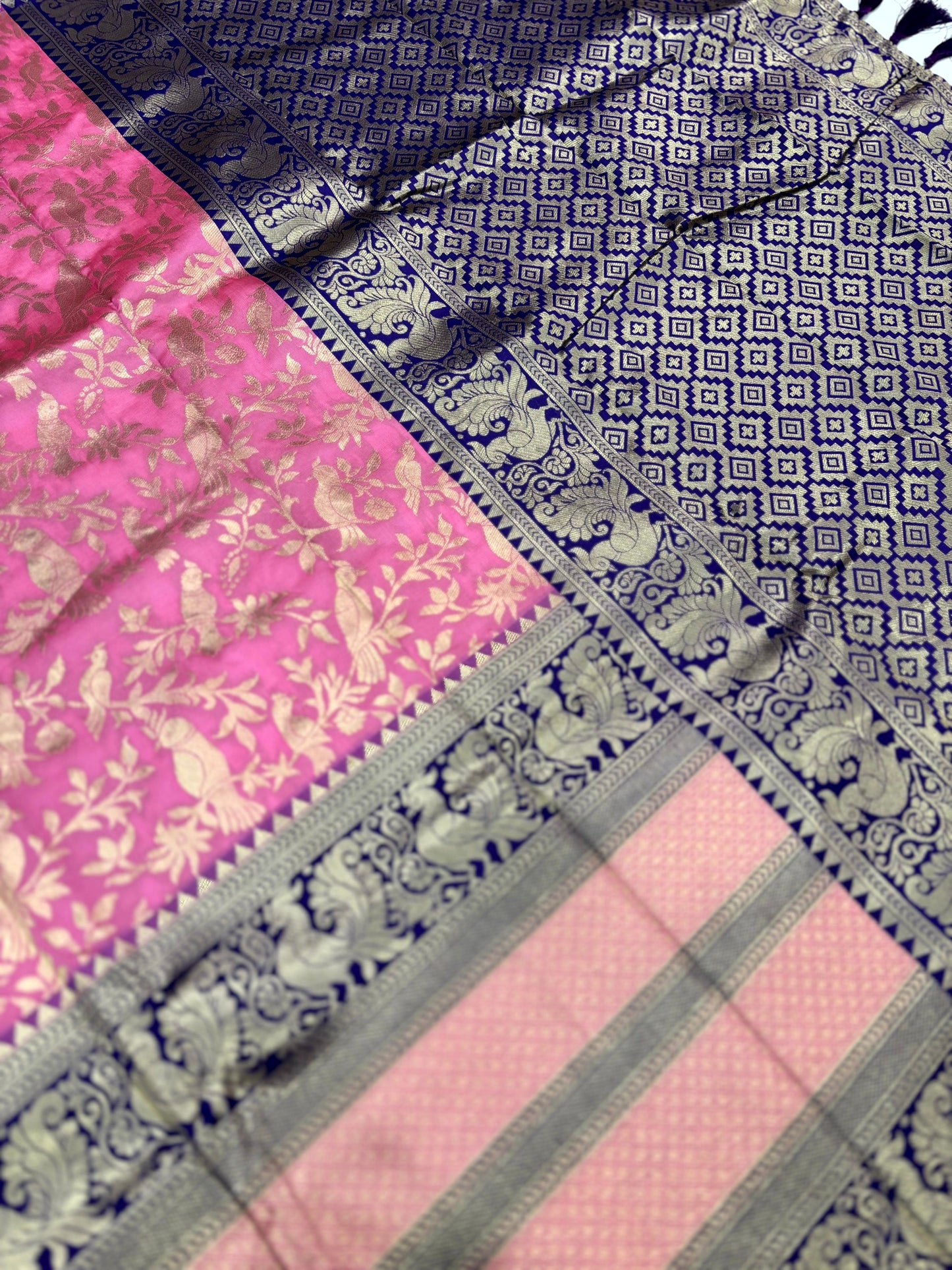 Peacock Pink Banarasi Silk Saree by My Store