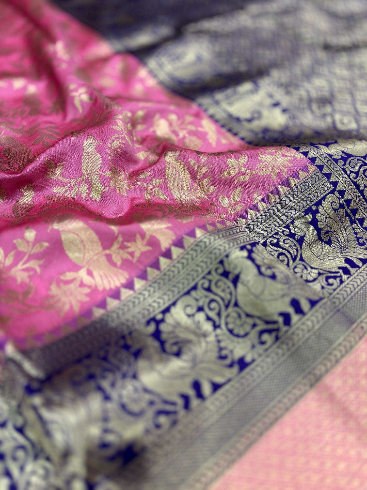 Peacock Pink Banarasi Silk Saree by My Store