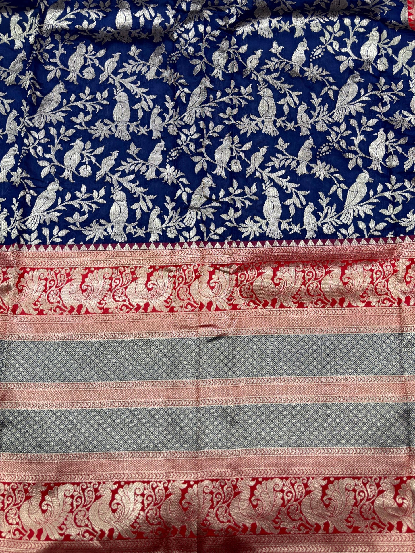 Peacock Navy Blue Banarasi Silk Saree by My Store