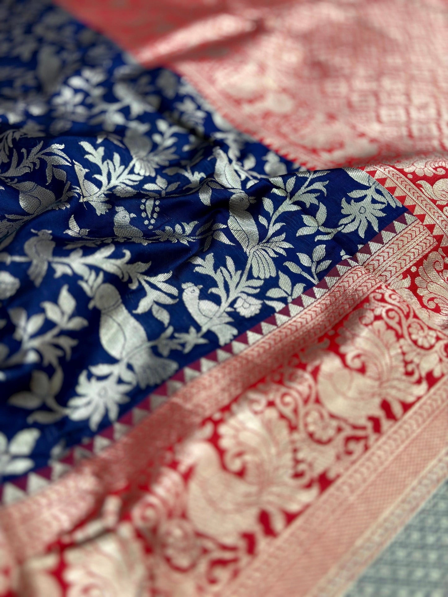 Peacock Navy Blue Banarasi Silk Saree by My Store
