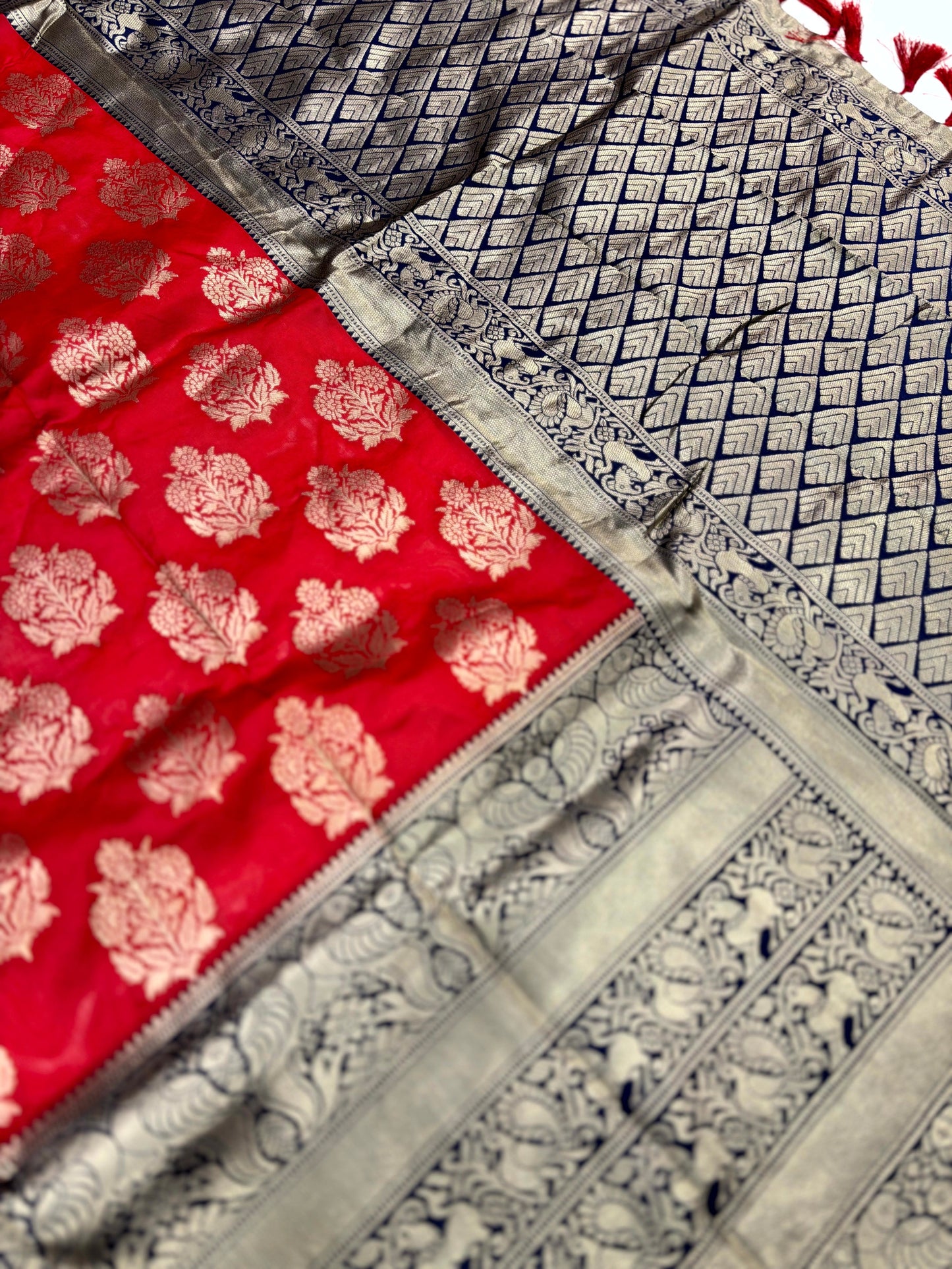 Rose Red Woven Design Banarasi Saree by My Store