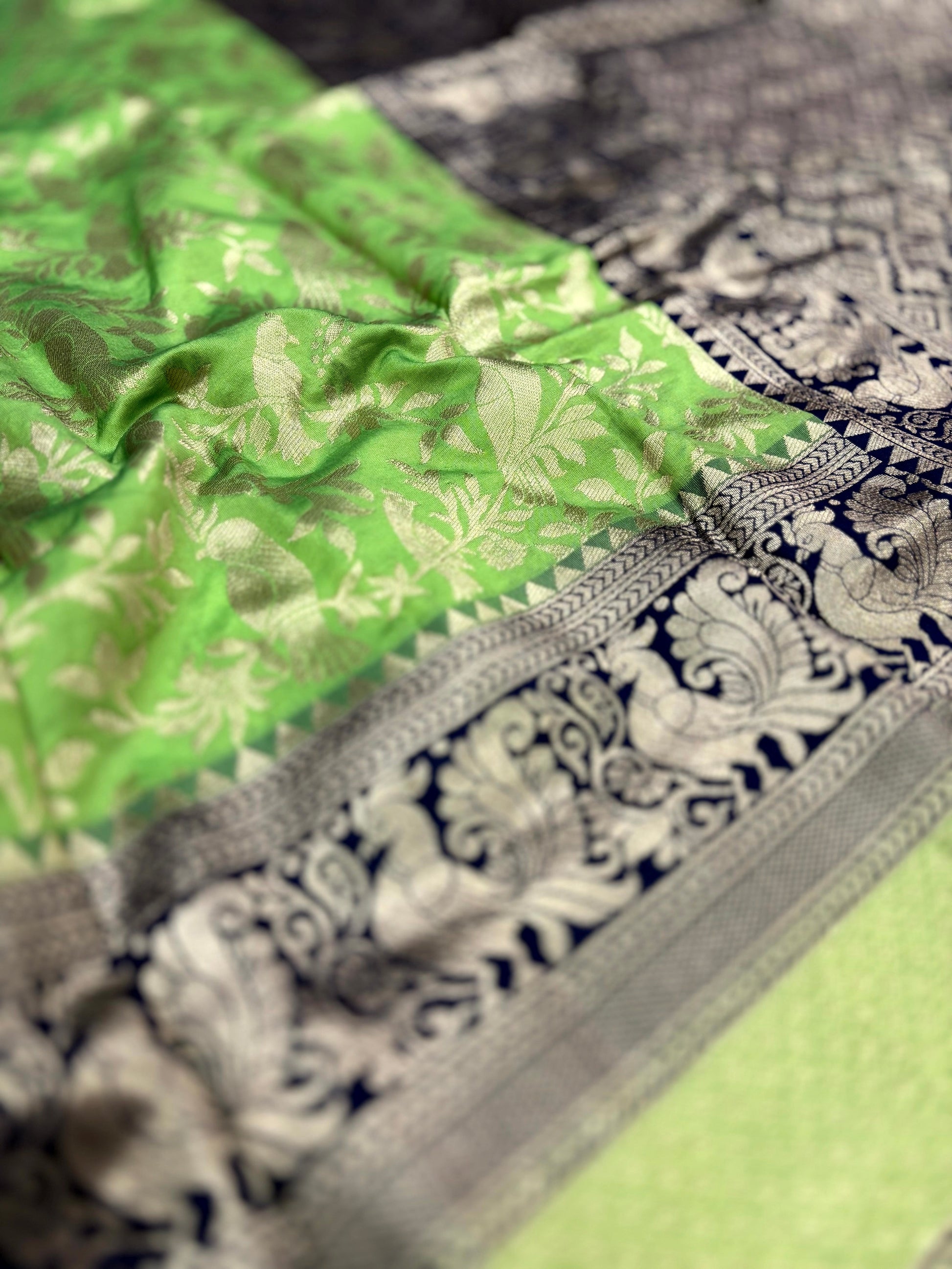 Peacock Green Banarasi Silk Saree by My Store