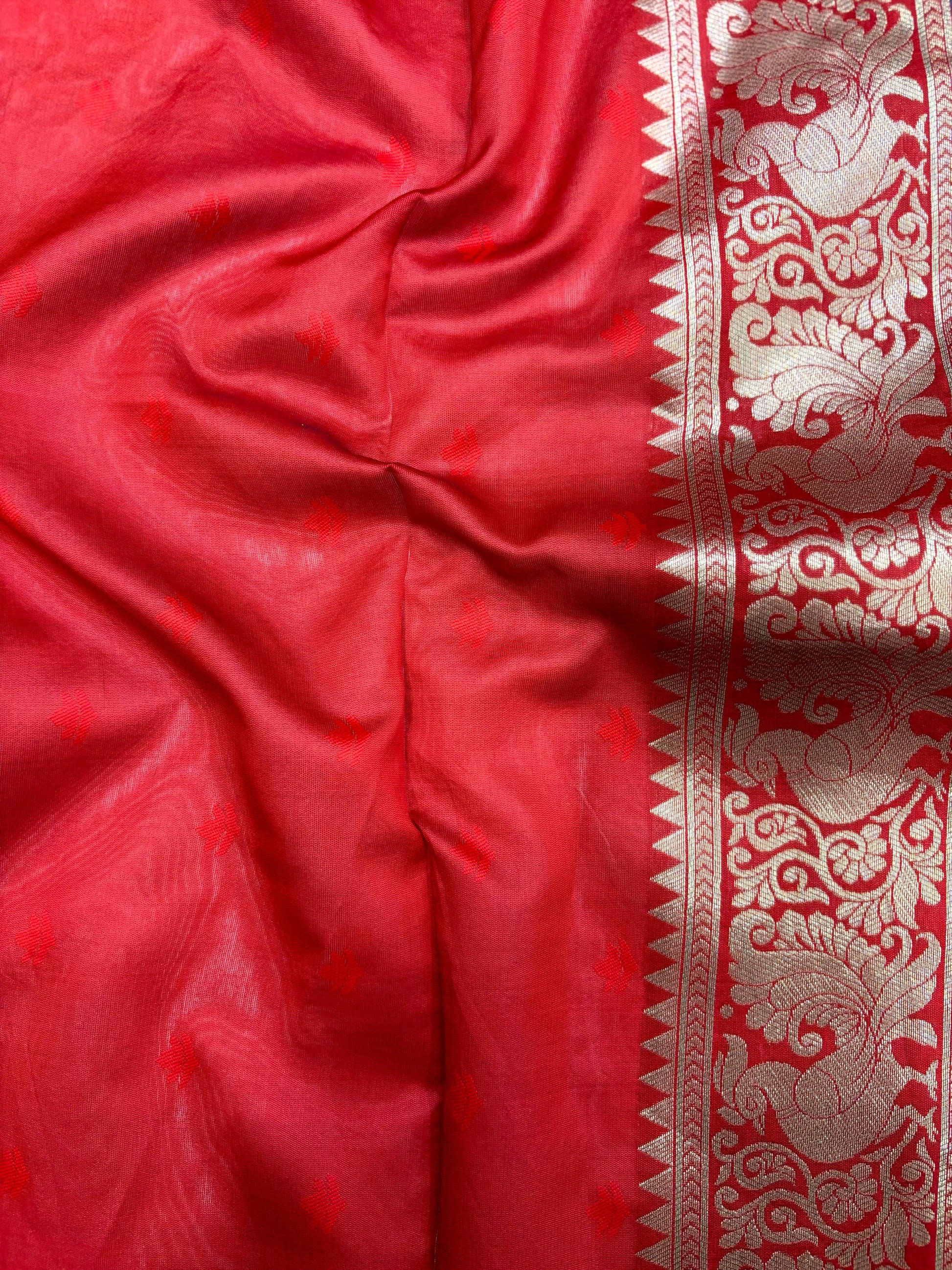 Peacock Deep Red Banarasi Silk Saree by My Store