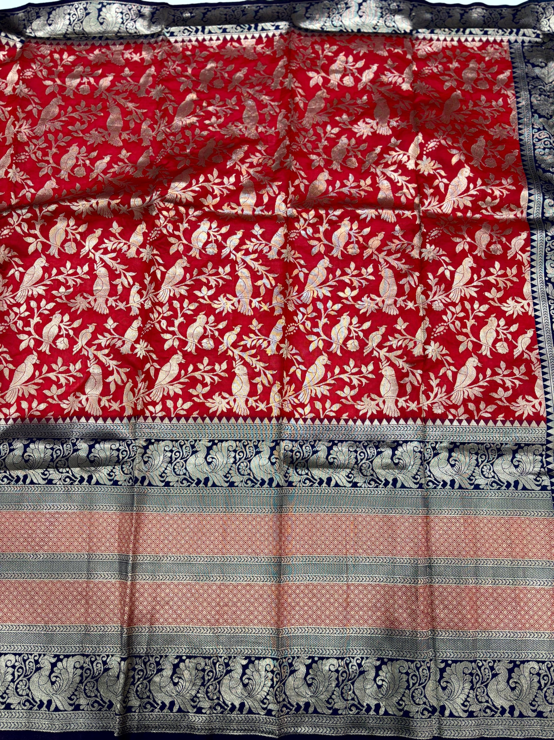 Peacock Deep Red Banarasi Silk Saree by My Store