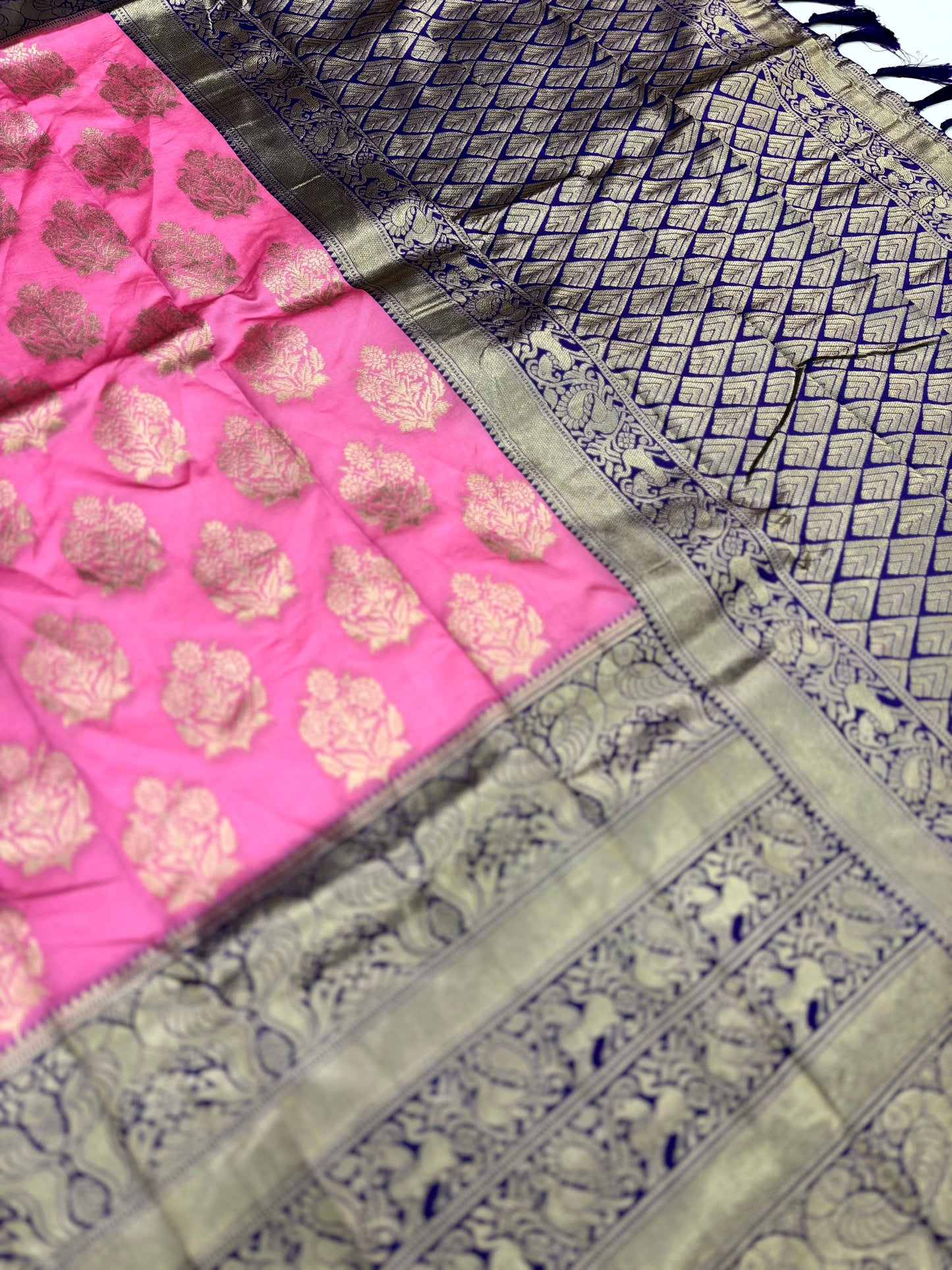 Fushsia Pink Woven Design Banarasi Saree by My Store