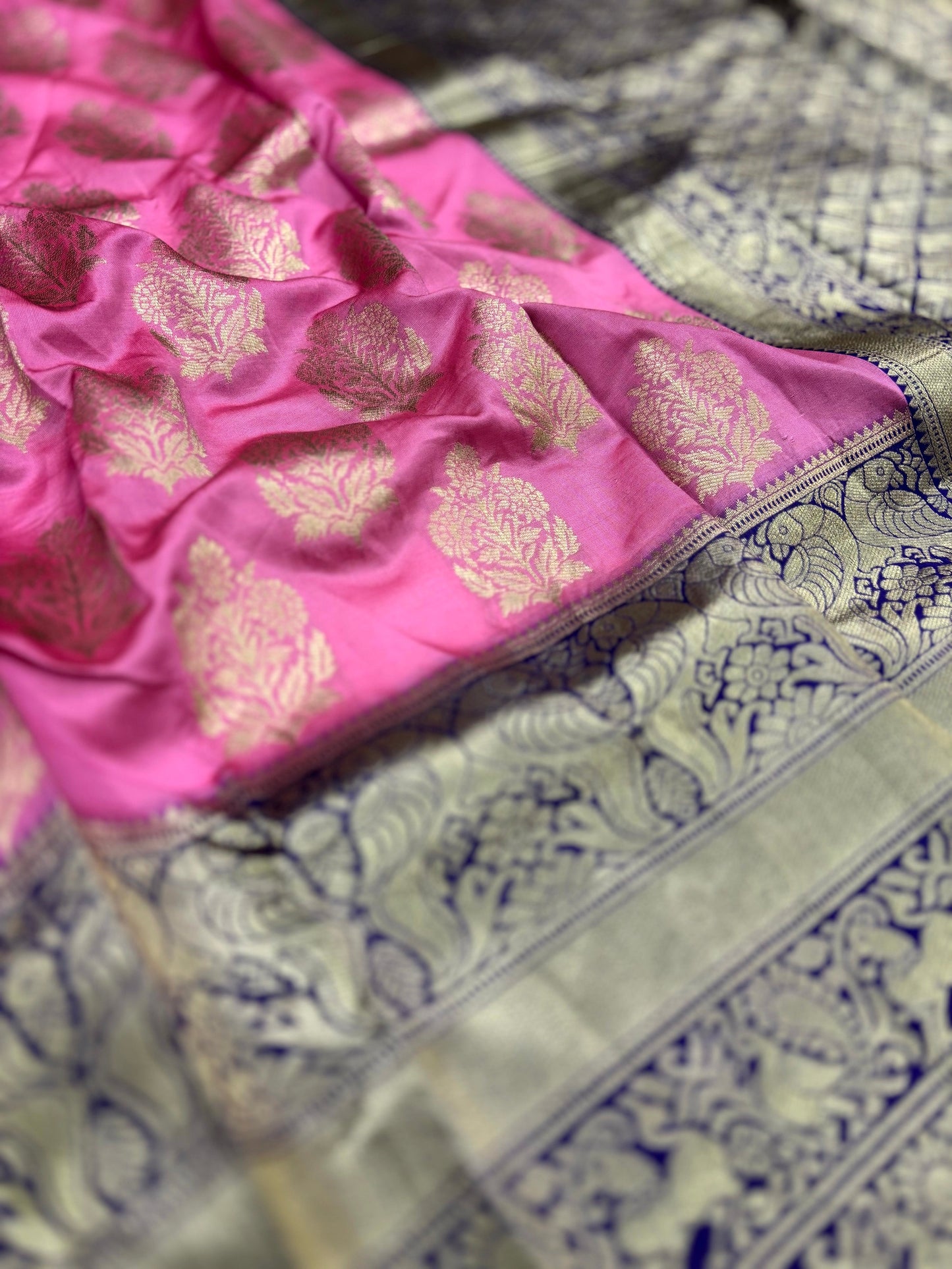 Fushsia Pink Woven Design Banarasi Saree by My Store