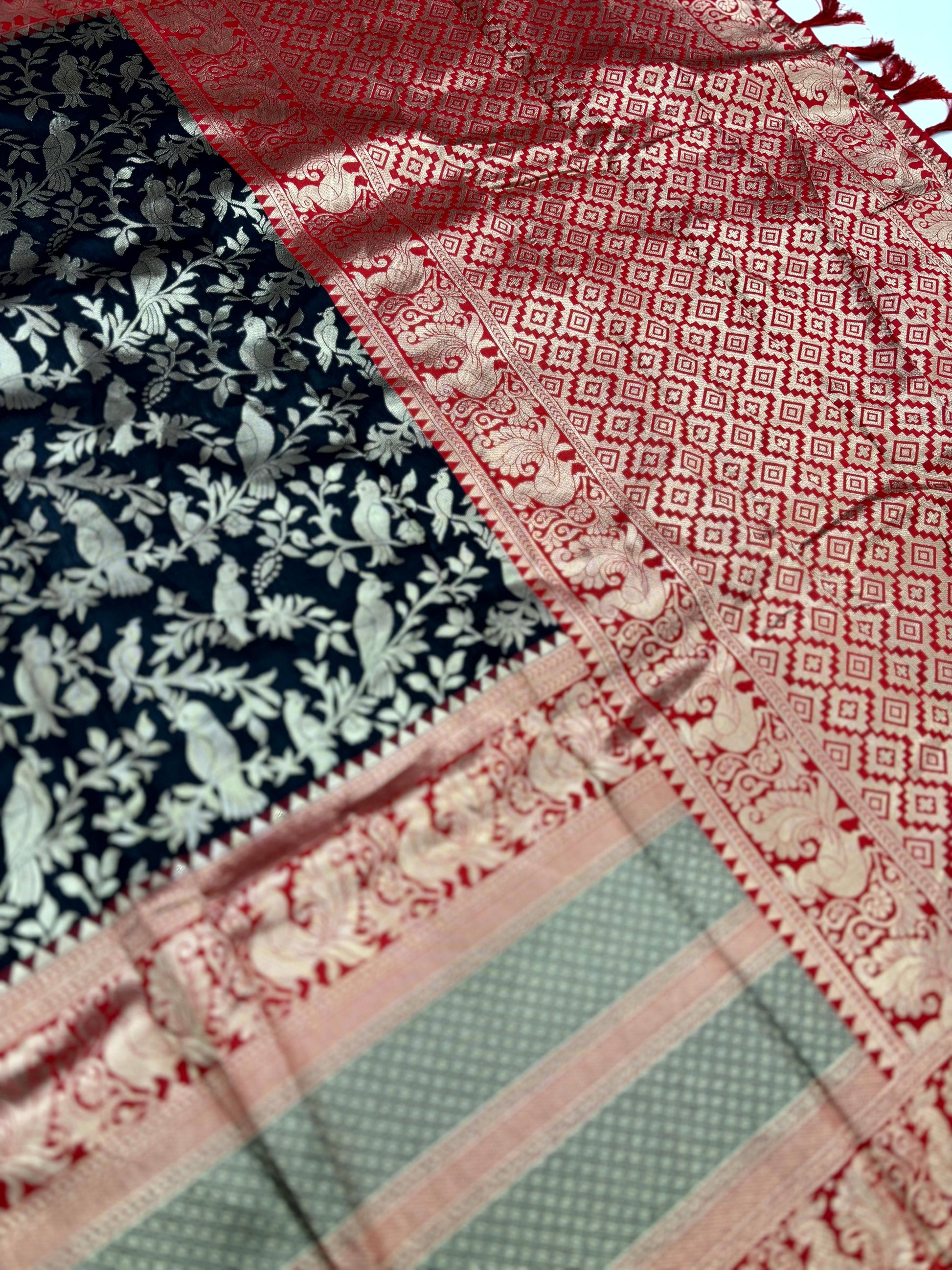 Peacock Black Banarasi Silk Saree by My Store