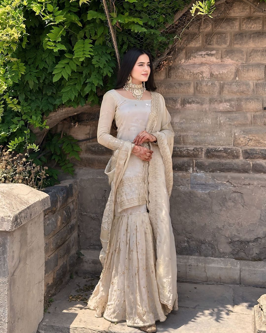 Delightful White Color Georgette Embroidery Work Sharara Suit by My Store