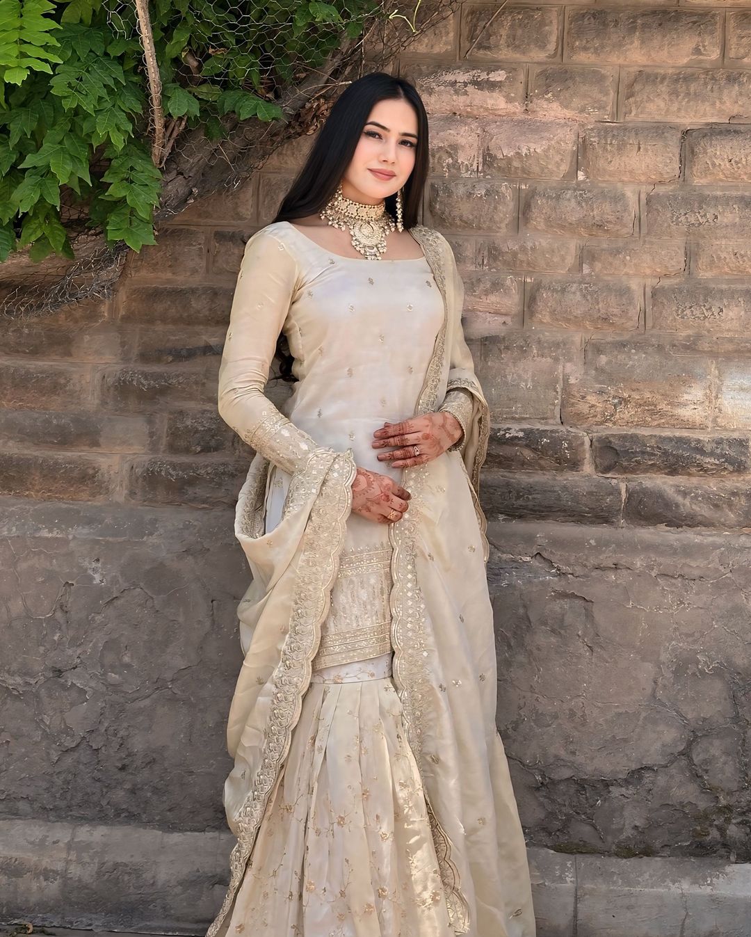 Delightful White Color Georgette Embroidery Work Sharara Suit by My Store