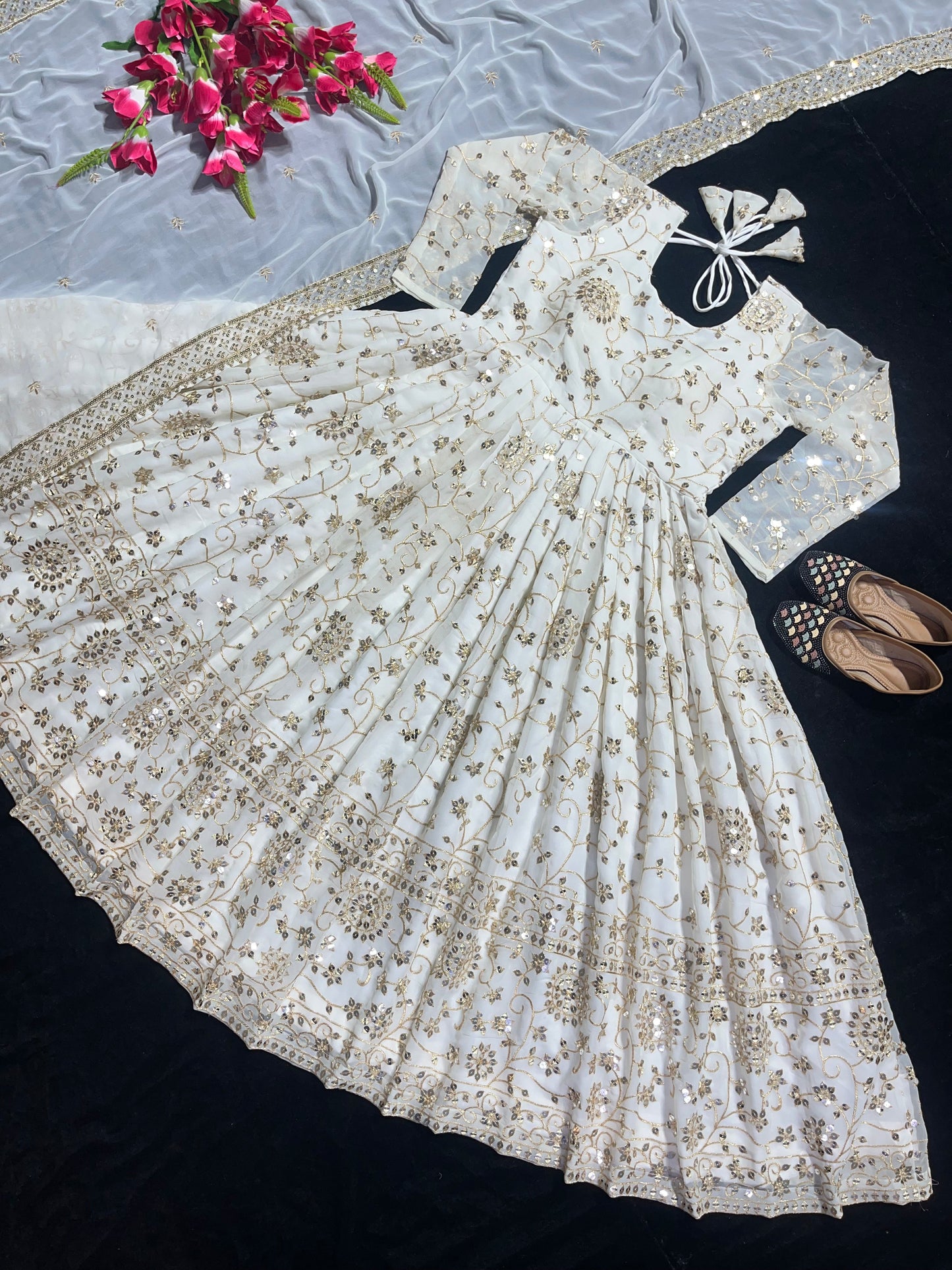 Full Heavy Work White Color Georgette Anarkali Gown by My Store