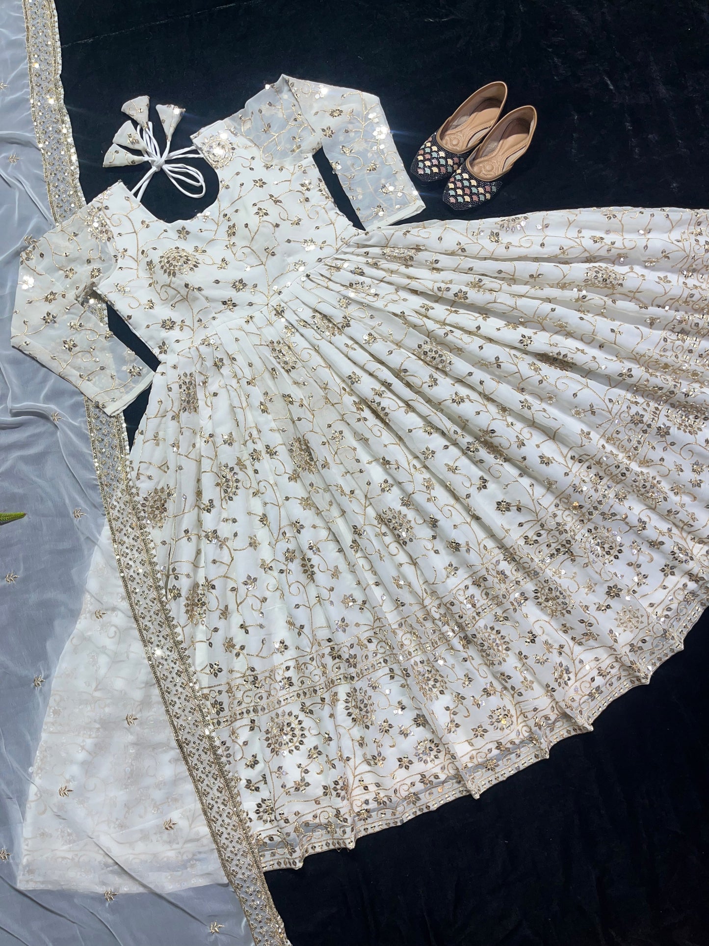 Full Heavy Work White Color Georgette Anarkali Gown by My Store
